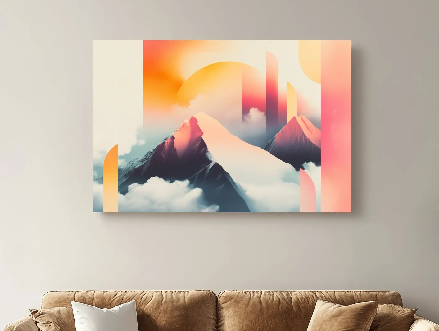 Abstract Retro Sunrise Mountain Peaks - Modern Ski Poster Wall Art