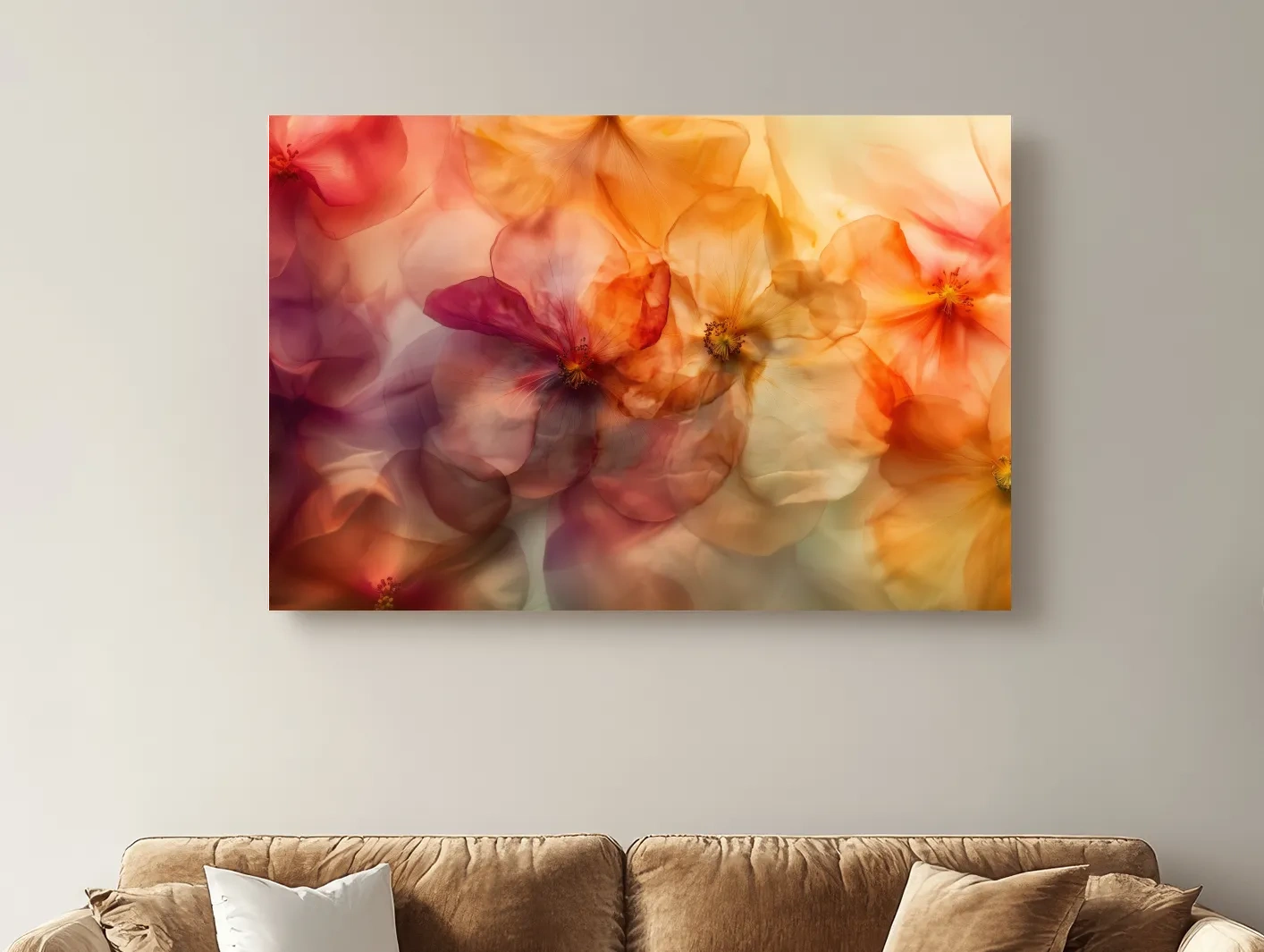 Ethereal Warm Floral Watercolor Blooms - Oshibana Botanical Wall Art