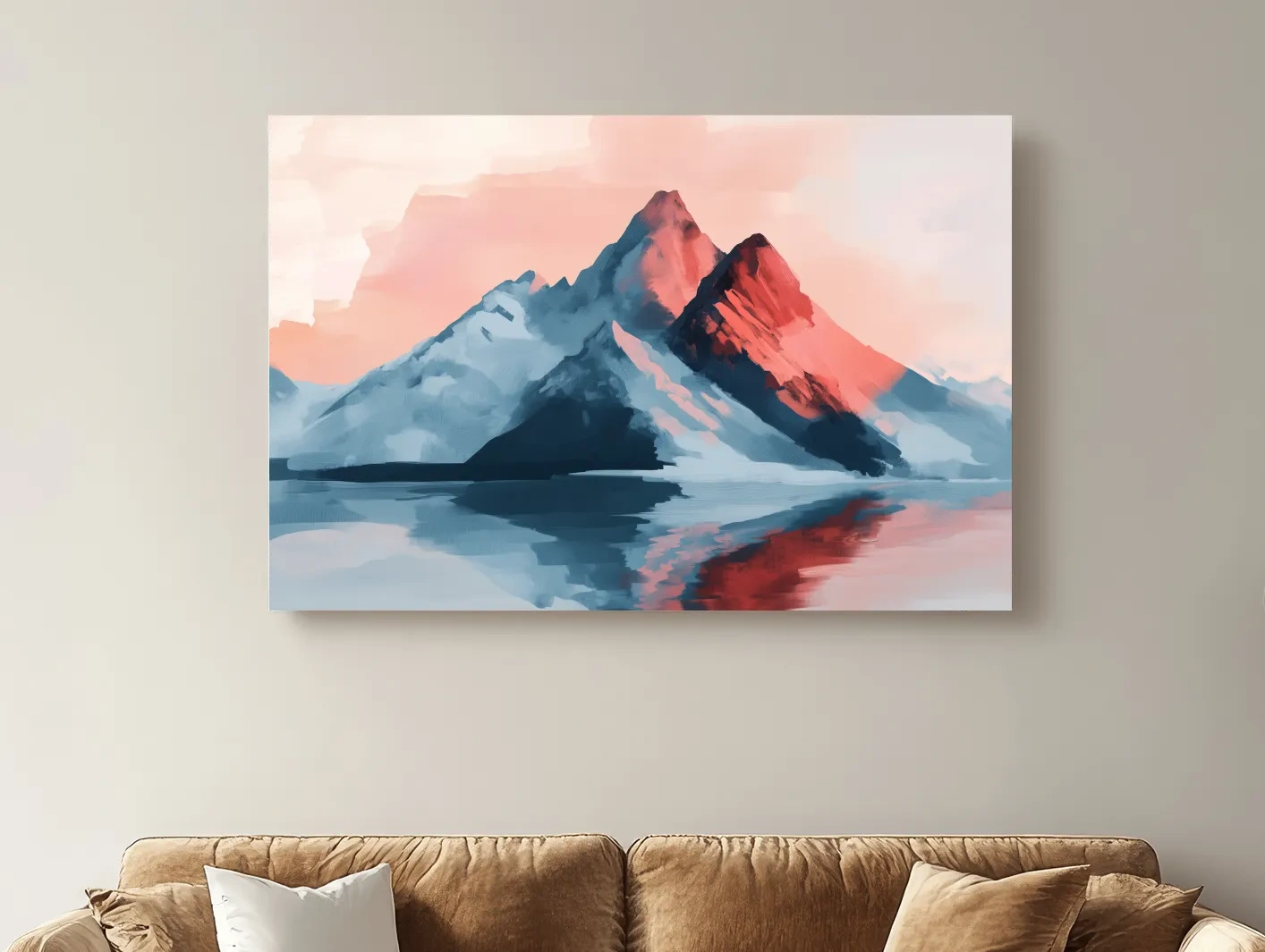 Pastel Alpine Mountain Sunset Painting - Glacier Reflection Wall Art