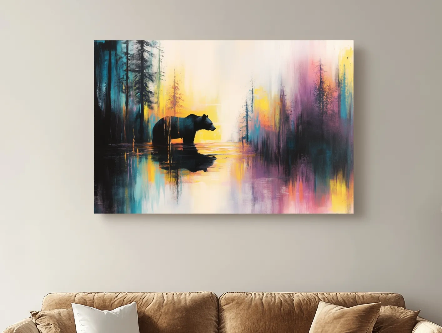 Moody Abstract Bear Lake Reflection - Colorful Forest Landscape Wall Art