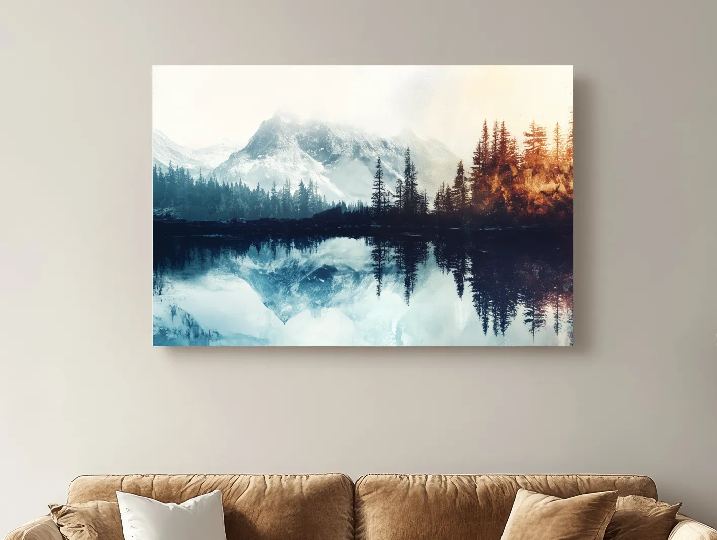 Misty Alpine Lake Reflection Landscape - Mountain Forest Sunrise Wall Art