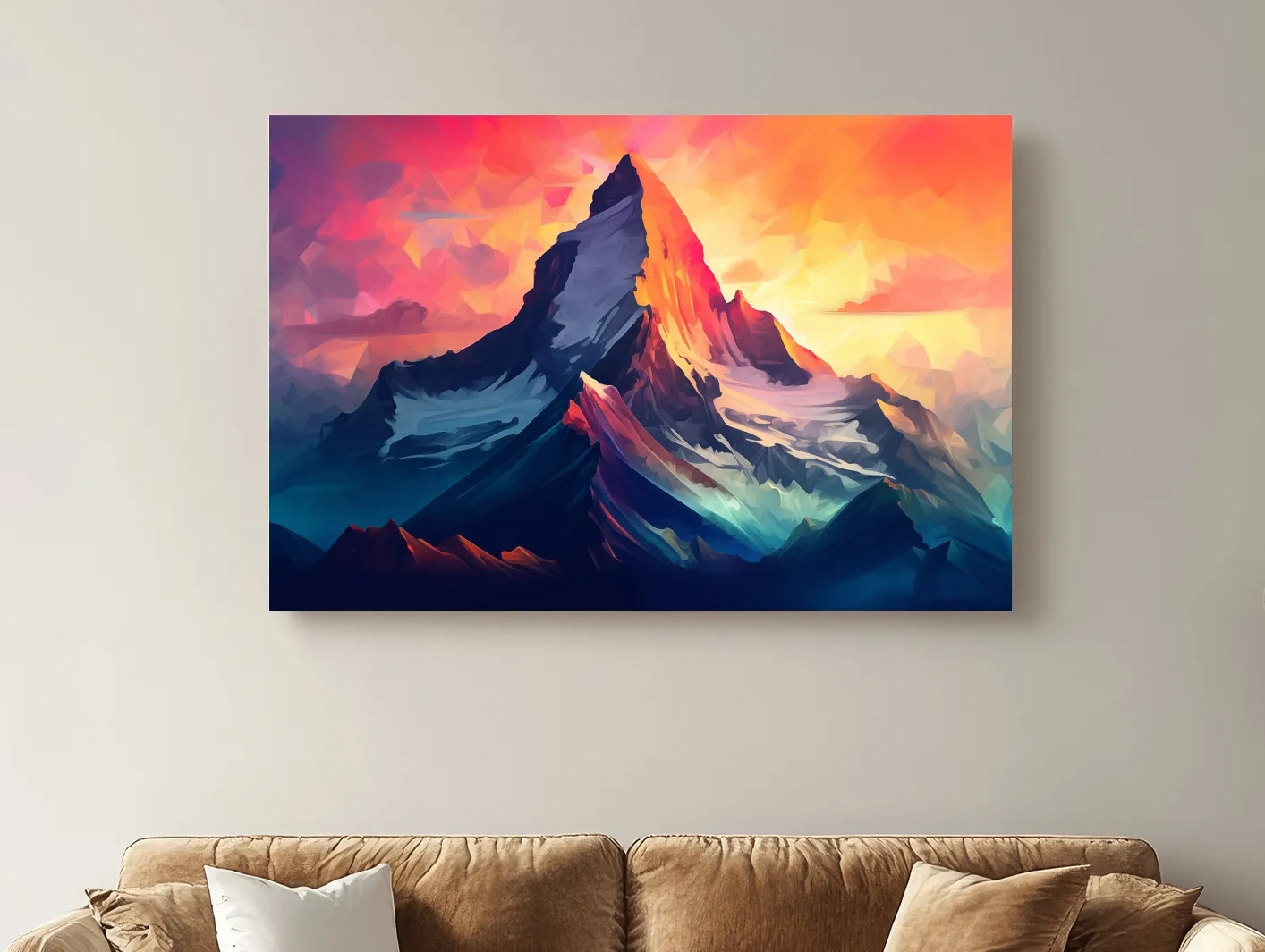 Vibrant Geometric Alpine Peak Sunrise - Modern Abstract Mountain Wall Art