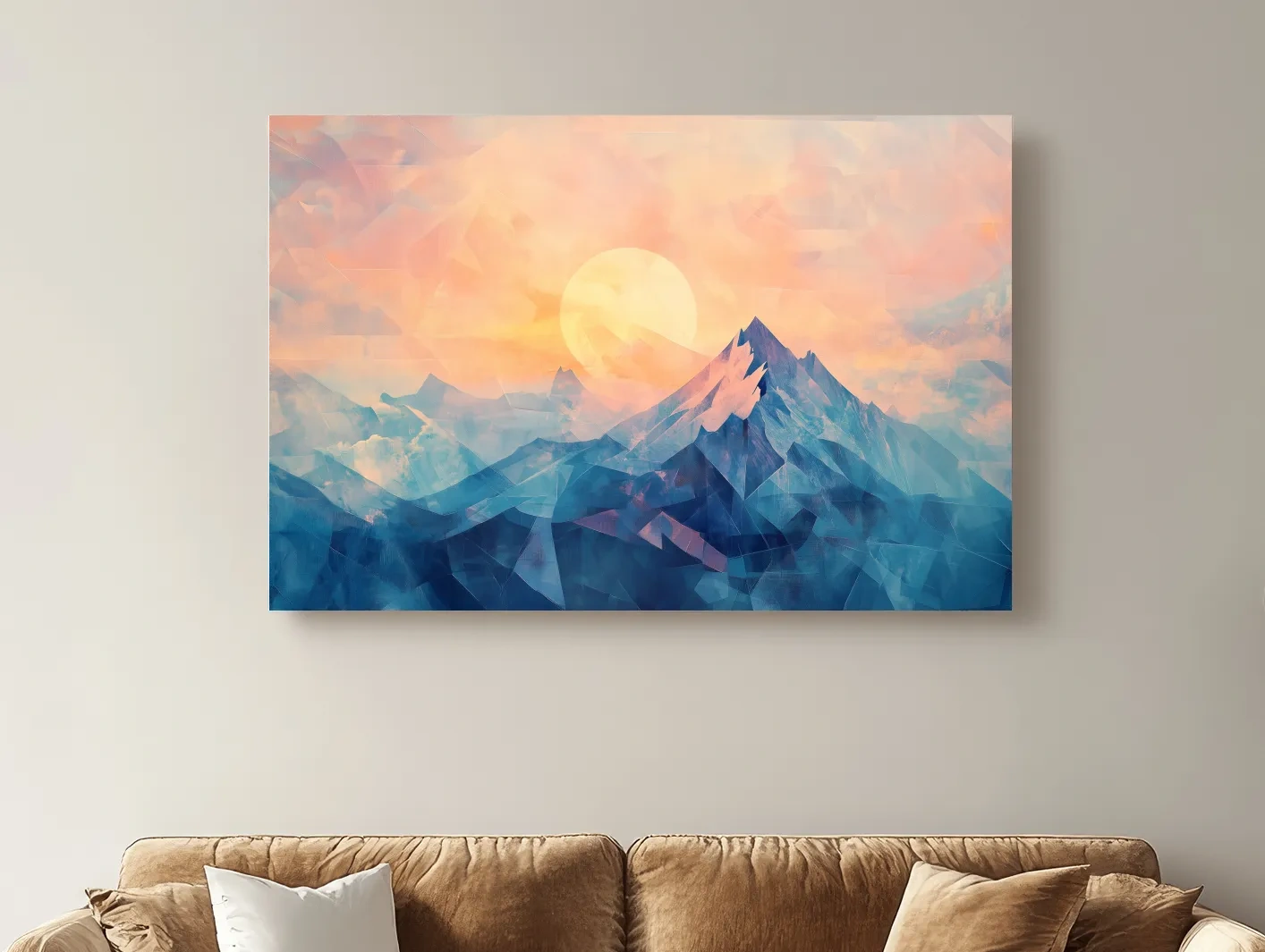 Sunset Mountain Peaks Mosaic In Pastel Hues - Modern Abstract Wall Art