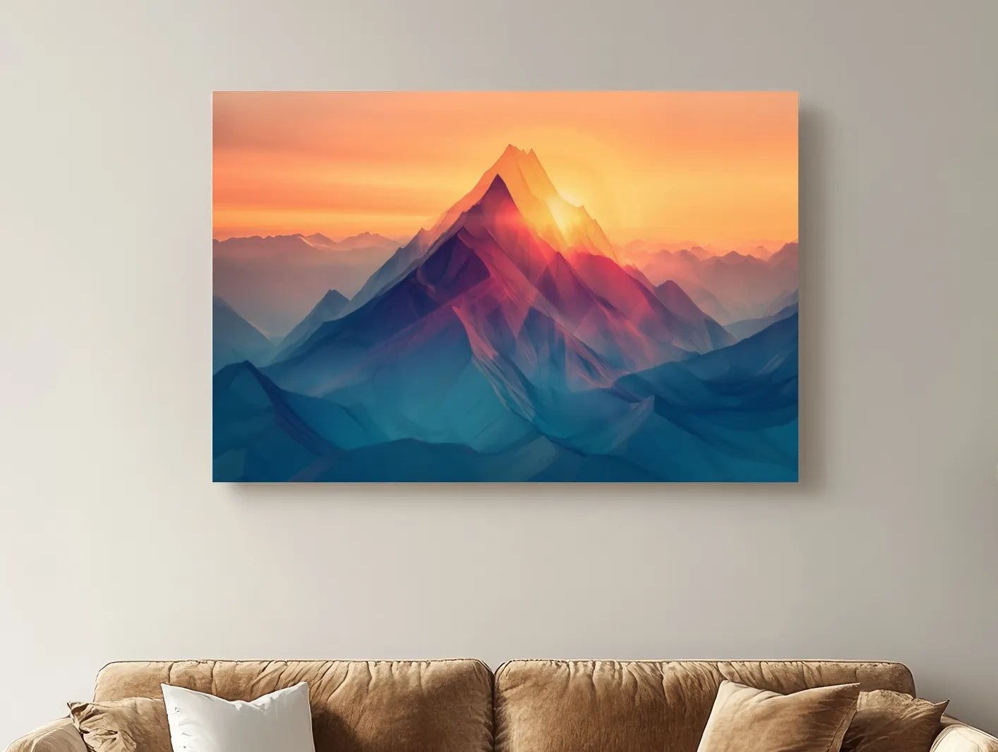 Vibrant Abstract Sunset Mountain Peak - Surreal Landscape Wall Art