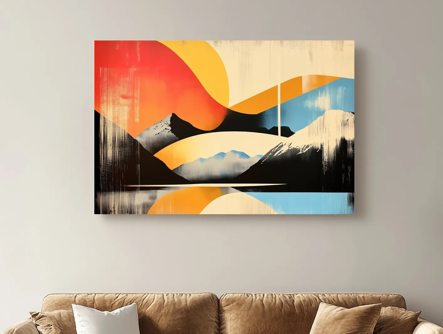 Abstract Retro Mountain Sunrise Landscape - Modern Graphical Wall Art