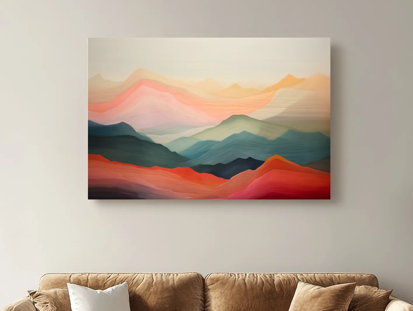 Dreamy Abstract Mountain Ranges In Warm Sunset Tones - Modern Landscape Wall Art