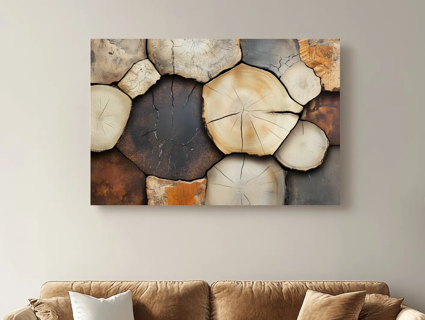 Rustic Stacked Firewood Log Cross Sections - Warm Neutral Wood Texture Wall Art
