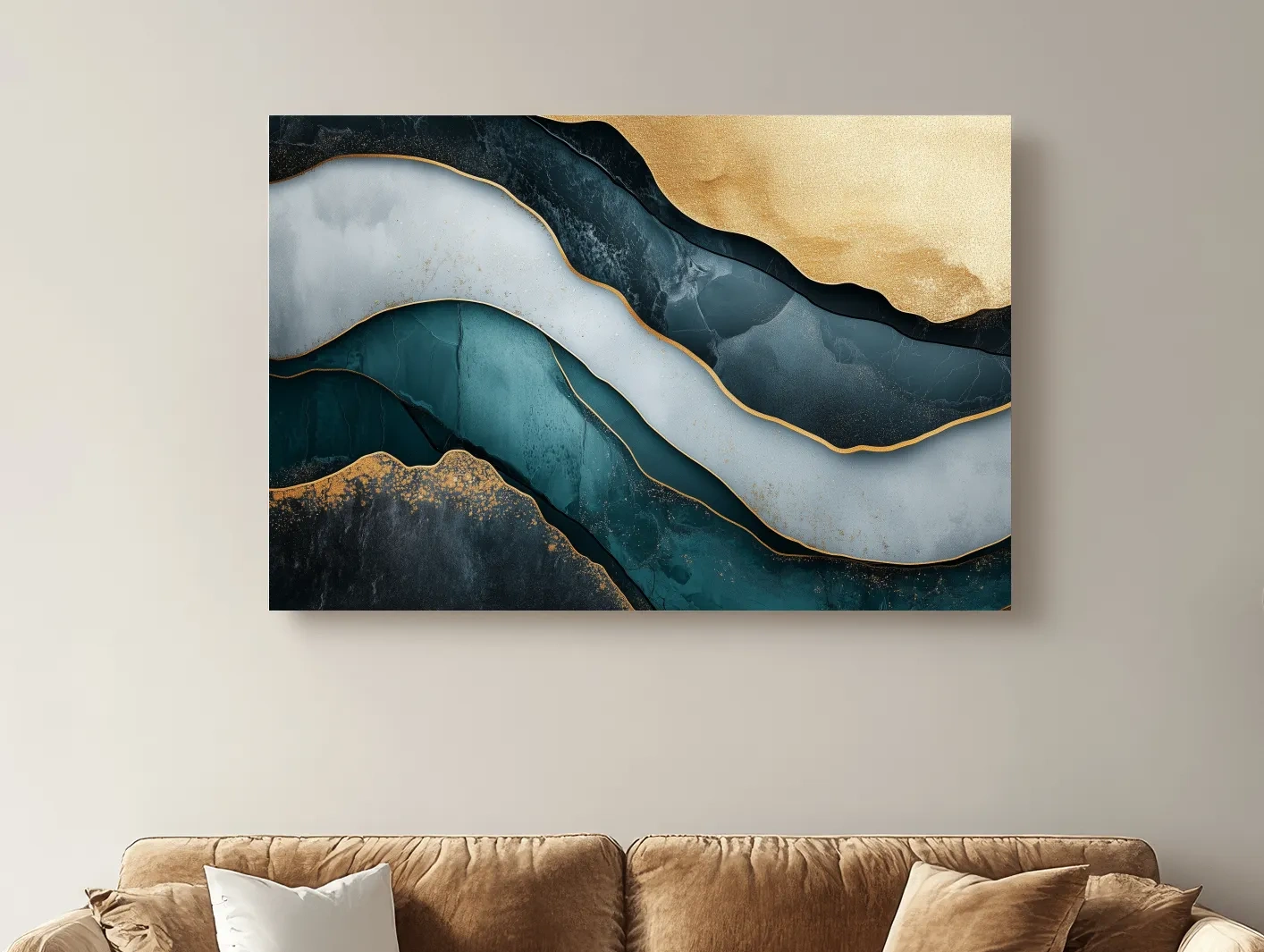 Elegant abstract mountain artwork, flowing textured 3D layer effect wall art