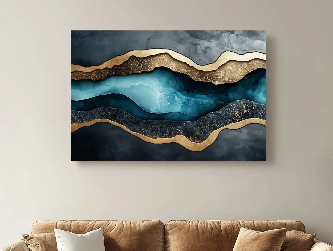 3D Natural Geode Resin Abstract Layers - Modern Gold Foil Texture Wall Art