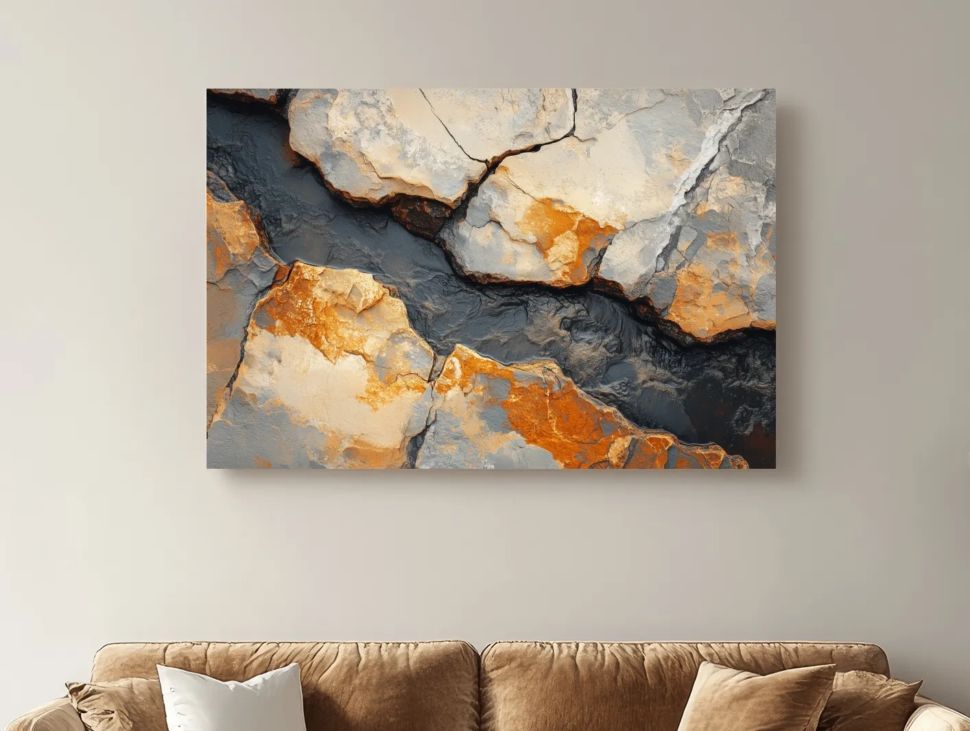 Rust And Slate Cracked Stone Texture - Rustic Geology Wall Art