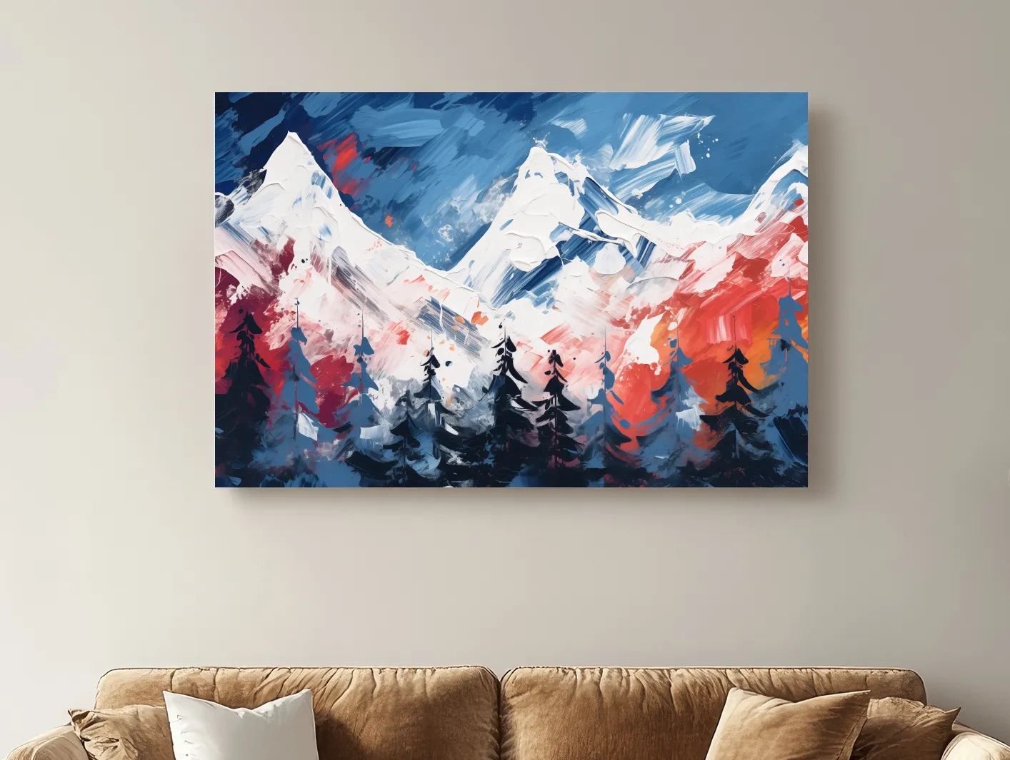Vibrant Abstract Snowcapped Mountain Peaks - Bold Alpine Forest Landscape Art