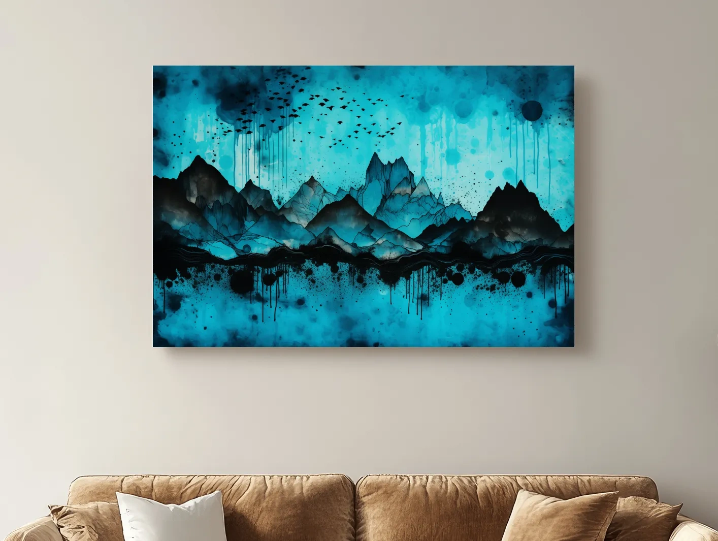 Ink Wash Mountain Range Artwork - Moody Abstract Watercolor Wall Art
