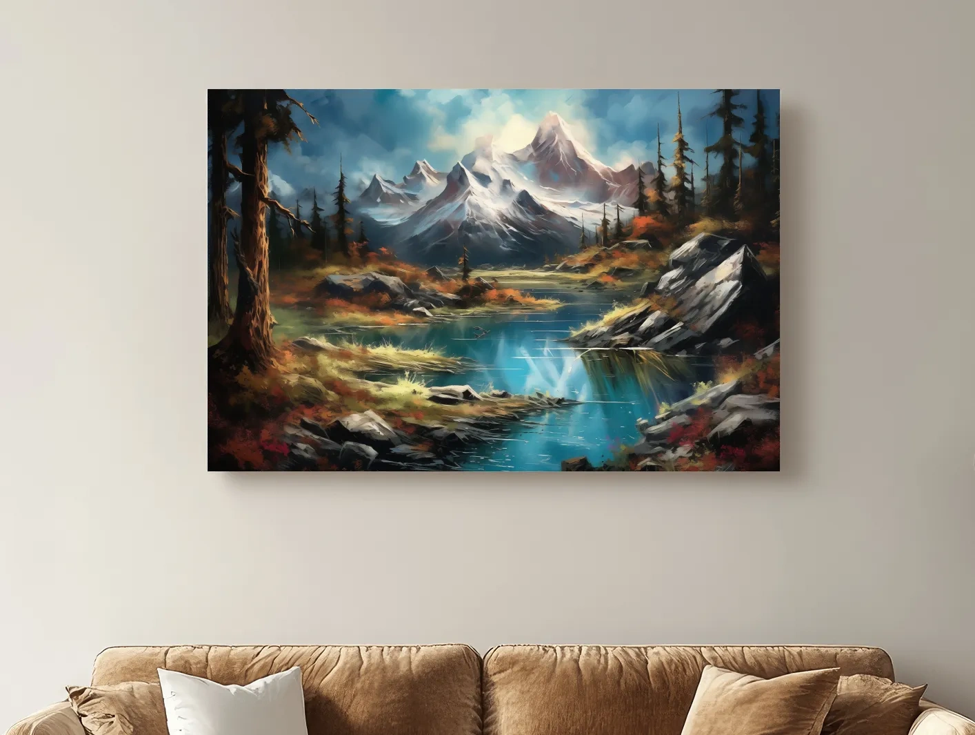 Alpine Lake And Snowcapped Peaks - Dramatic Landscape Painting Wall Art