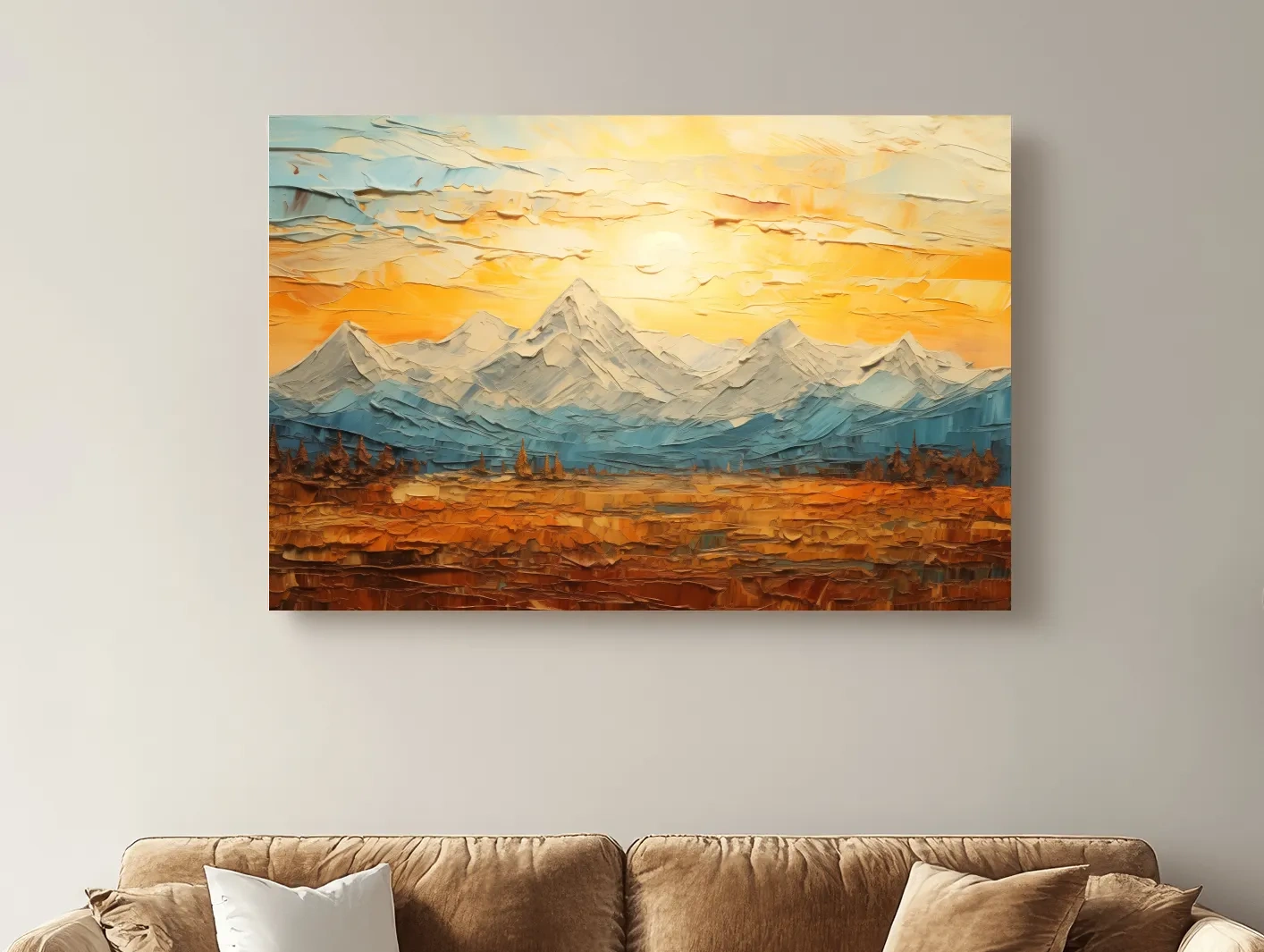 Textured Abstract Glacier Sunrise Landscape - Impasto Style Wall Art
