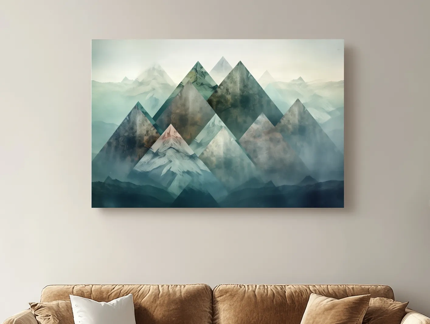 Geometric Misty Mountain Peaks - Mystical Abstract Alpine Wall Art