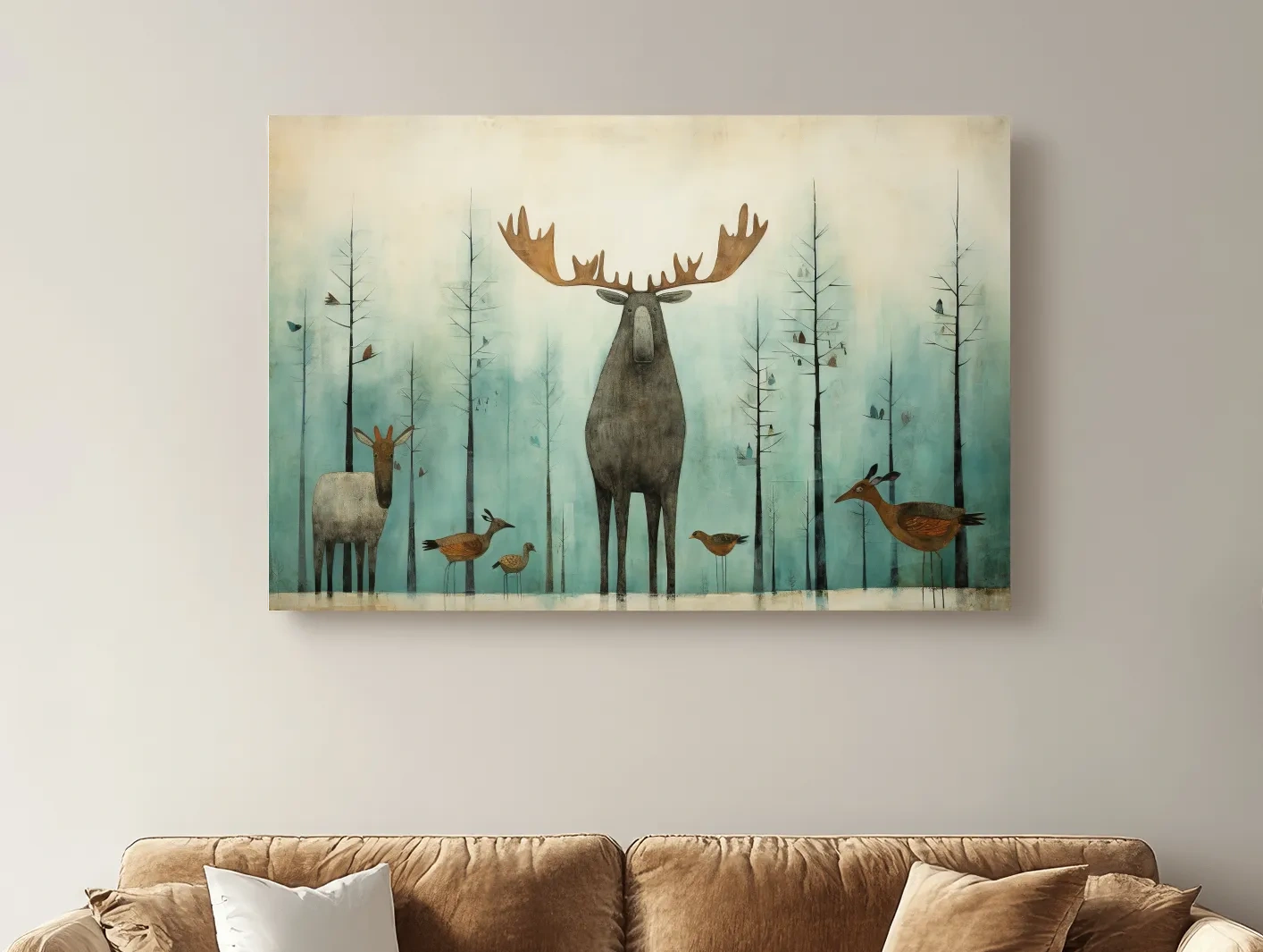 Whimsical Scandi Folk Art - Moose & Woodland Animals Wallart