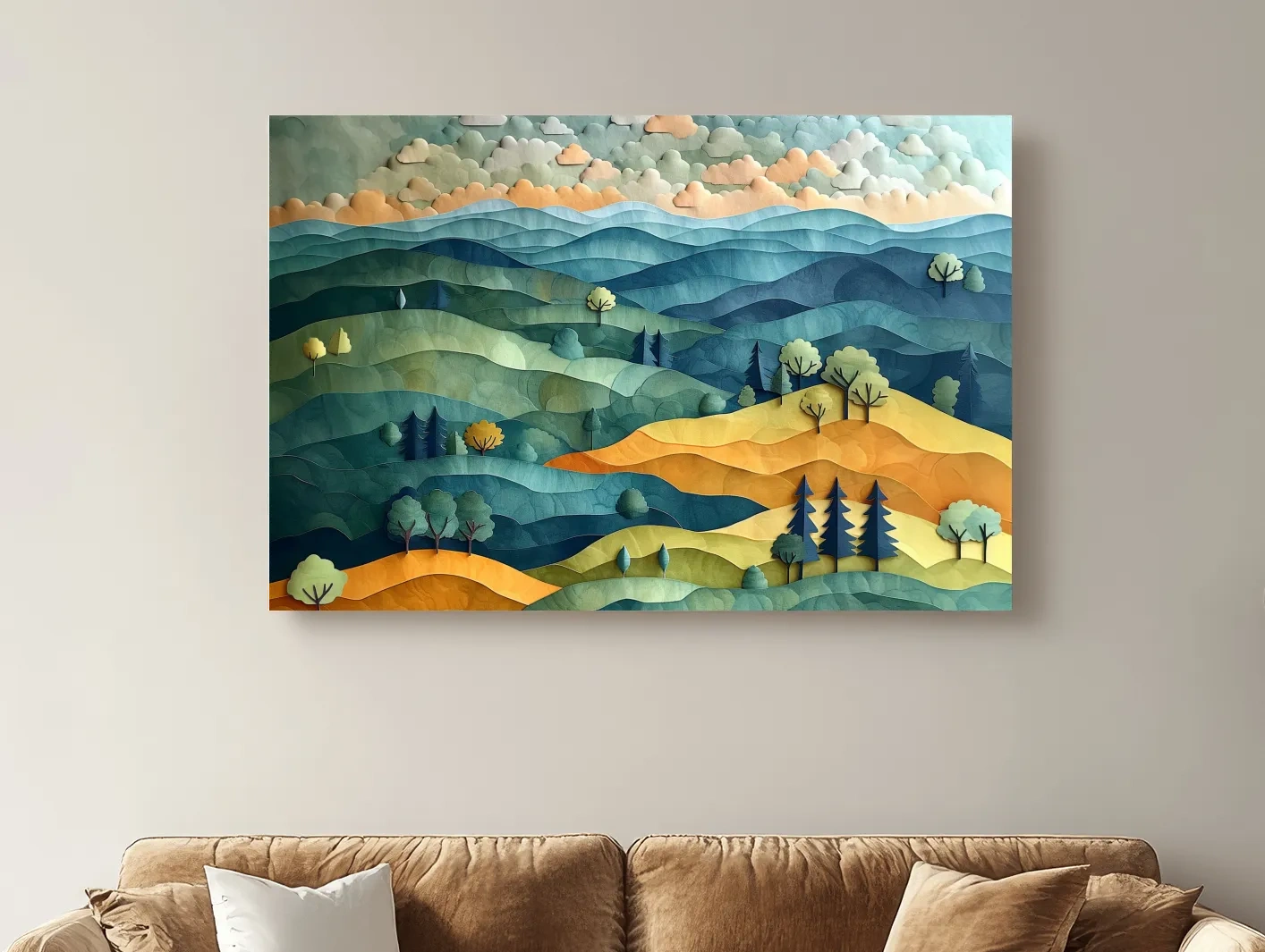 Layered Paper Cut Mountain Landscape - Colorful Modern Nature Wall Art