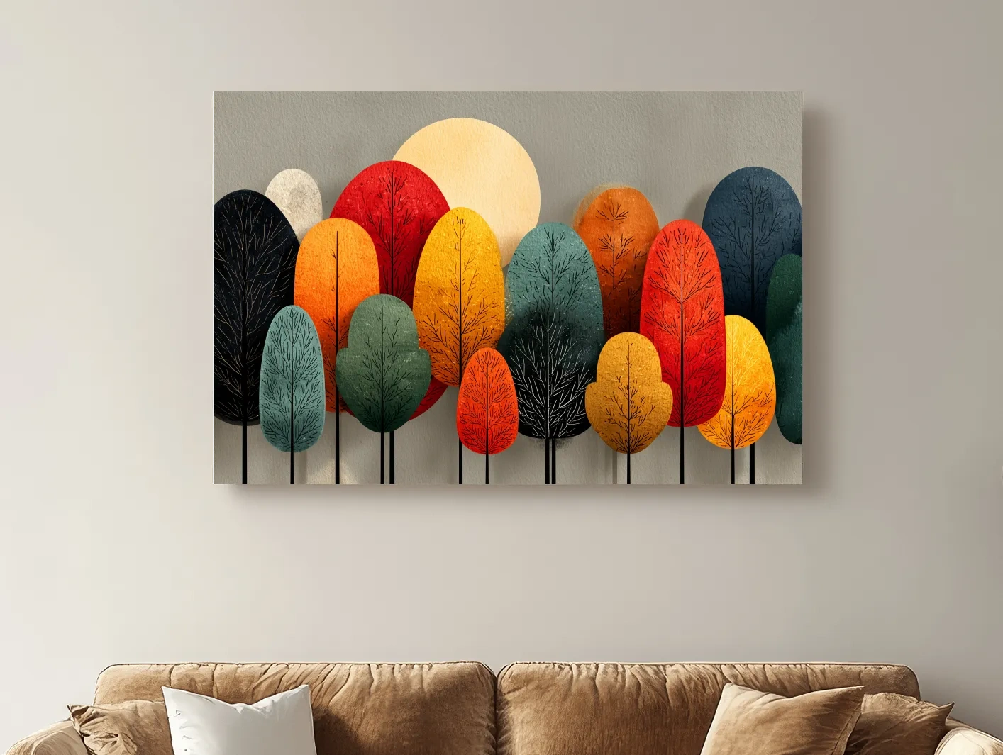 Mid-Century Abstract Autumn Forest Trees - Modern Scandinavian Landscape Artwork