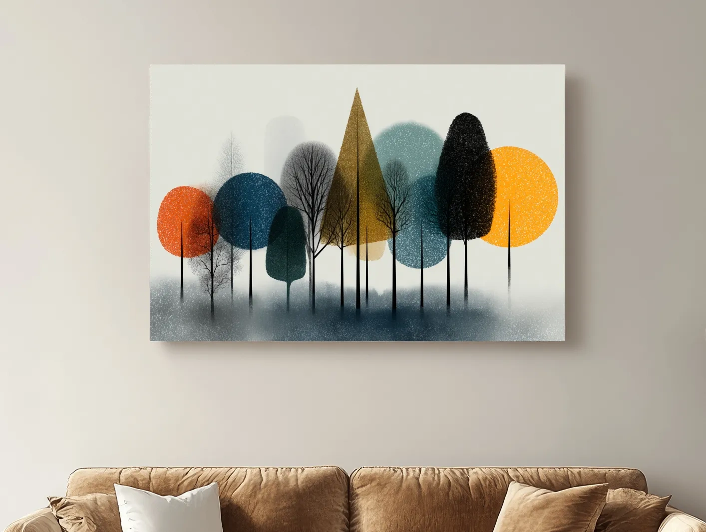 Mid-Century Abstract Forest Trees - Modern Geometric Landscape Wall Art