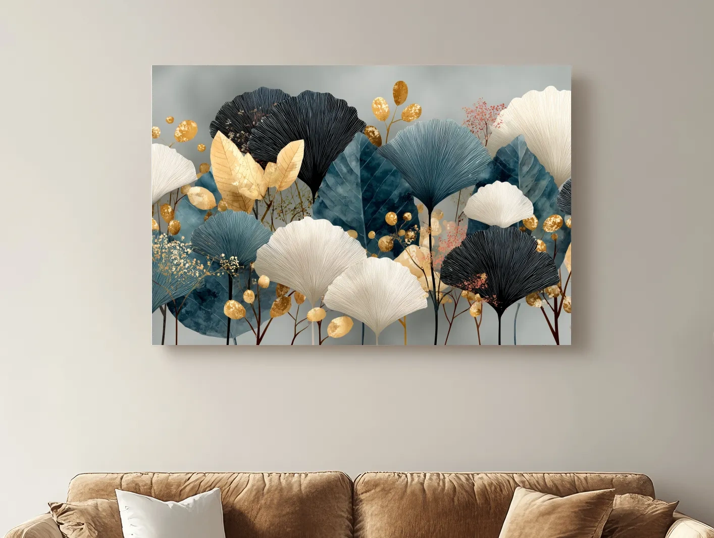 Luxe Ginkgo Leaves Botanical Illustration - Modern Japandi Wall Art