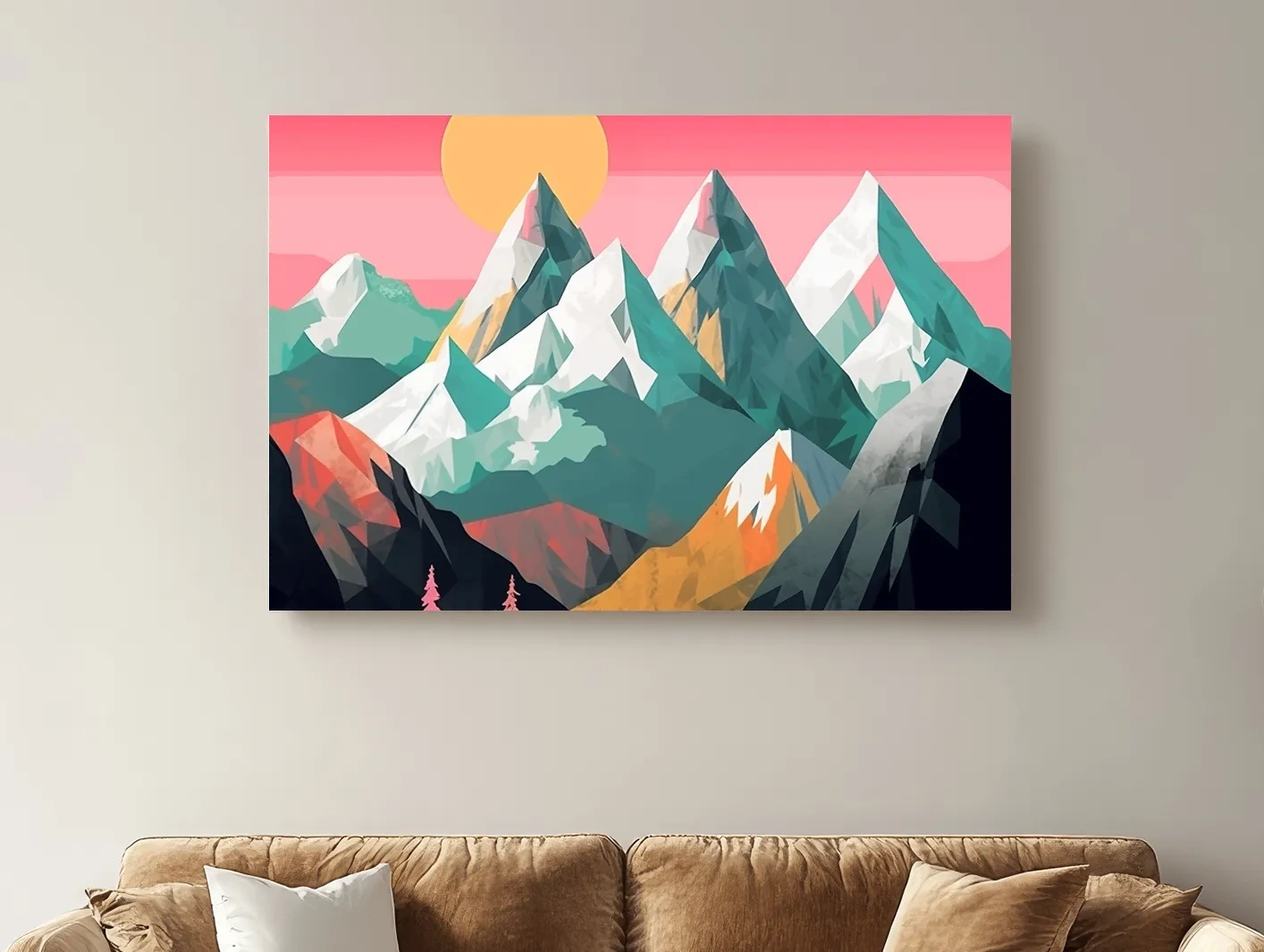 Alpine Mountains Sunrise Illustration - Colorful Landscape Wall Art