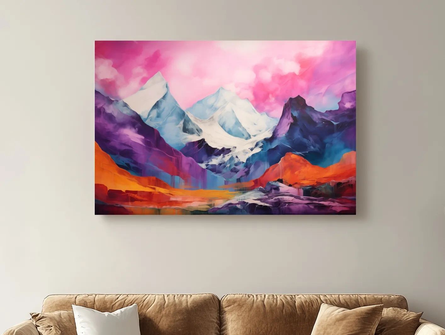 Vibrant Abstract Alpine Mountain Landscape Painting - Colorful Contemporary Wall Art