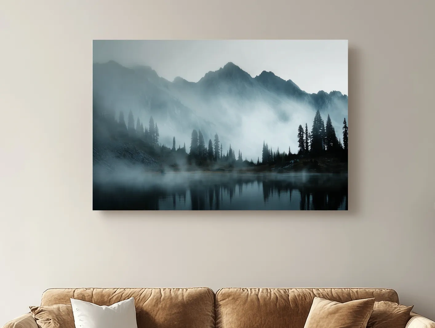 Moody Misty Mountain Lake Photography - Atmospheric Alpine Forest Wall Art