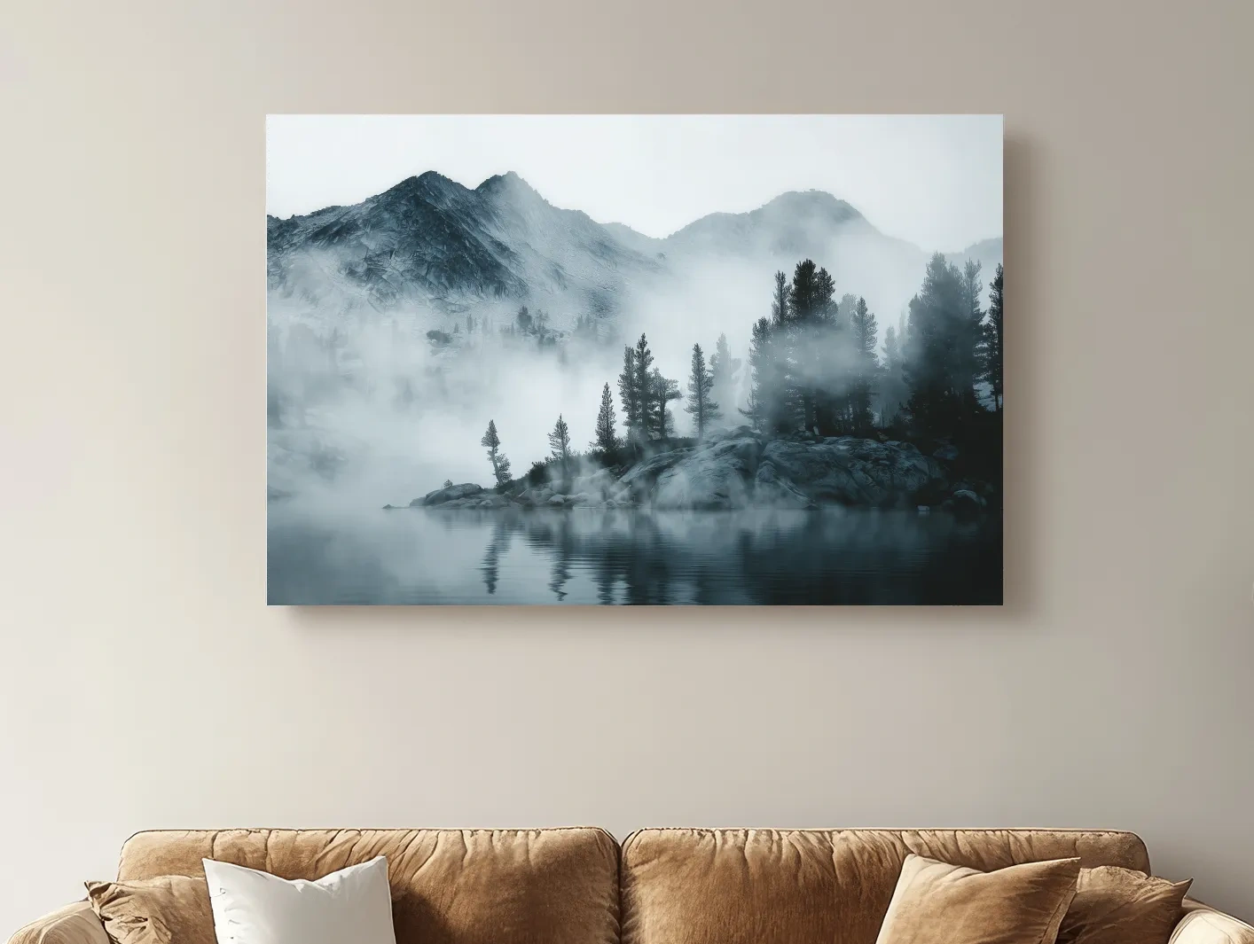 Frosty Alpine Mountain Lake Photography - Black & White Landscape Wall Art