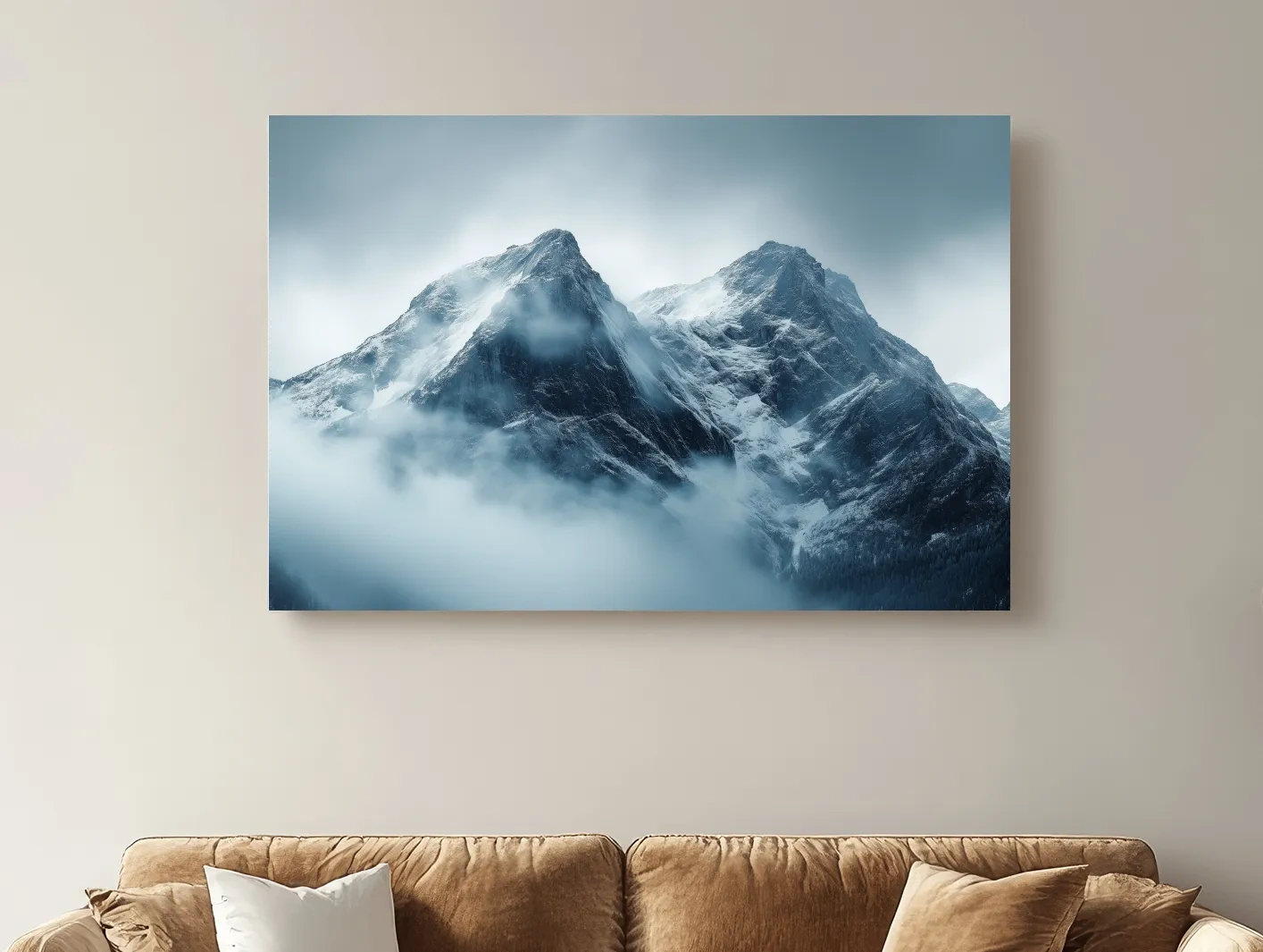 Moody Snowcapped Mountain Peaks - Atmospheric Alpine Photographic Wall Art