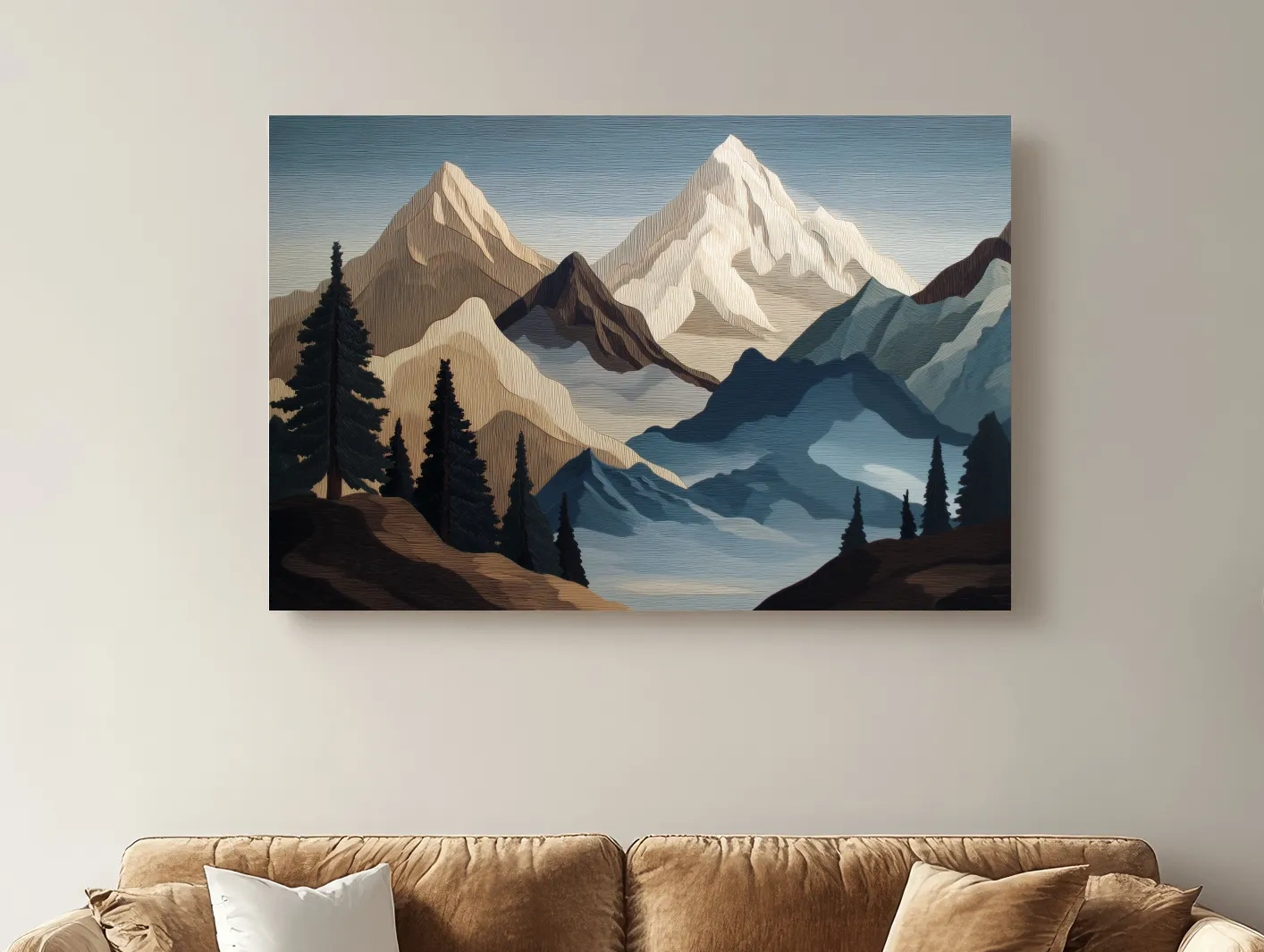 Textured Layered Alpine Mountain Peaks - Scenic Forest Wall Art