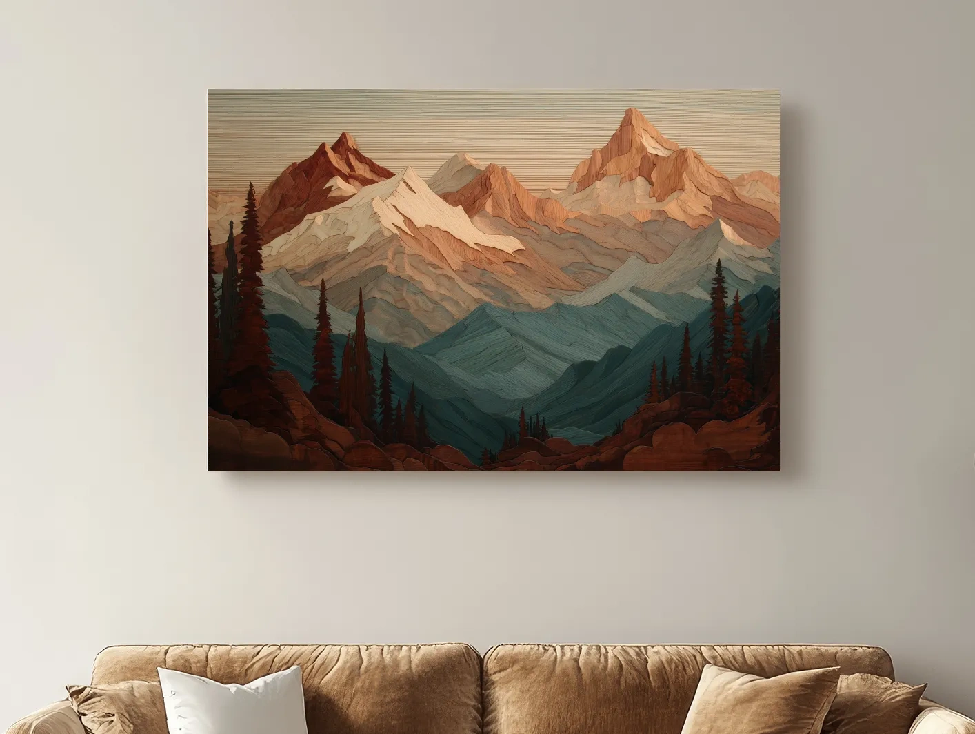 Layered Wood Alpine Mountain Range - Textured Topographic Landscape Wall Art