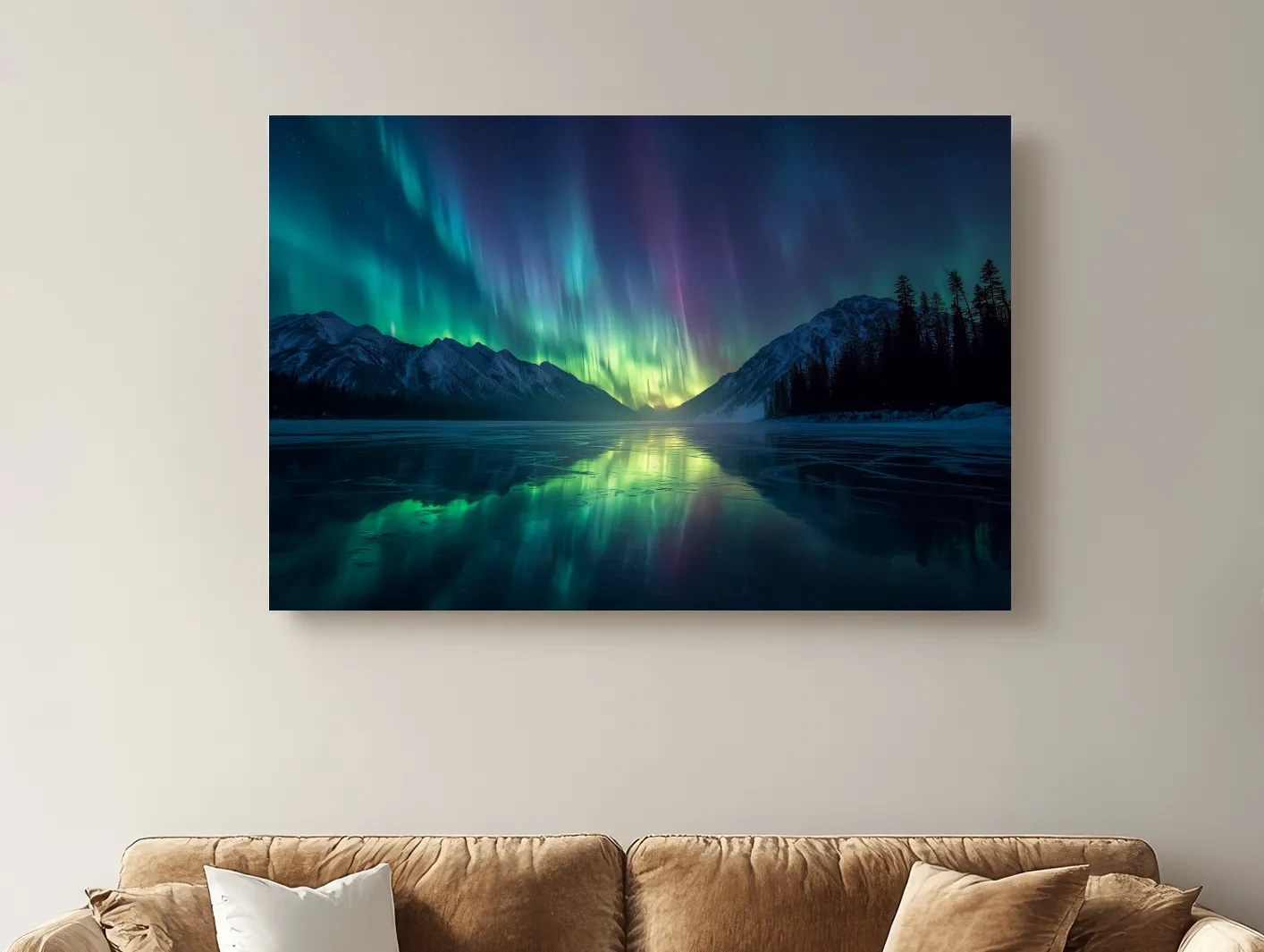 Vibrant Northern Lights Over Icy Mountain Lake - Aurora Borealis Wall Art