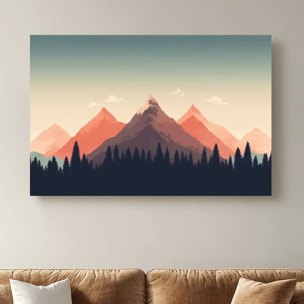 Minimalist art, alpine treeline in the mountains