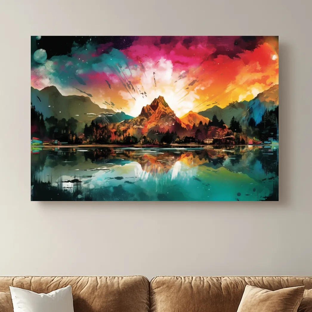 Colourful abstract mountain painting