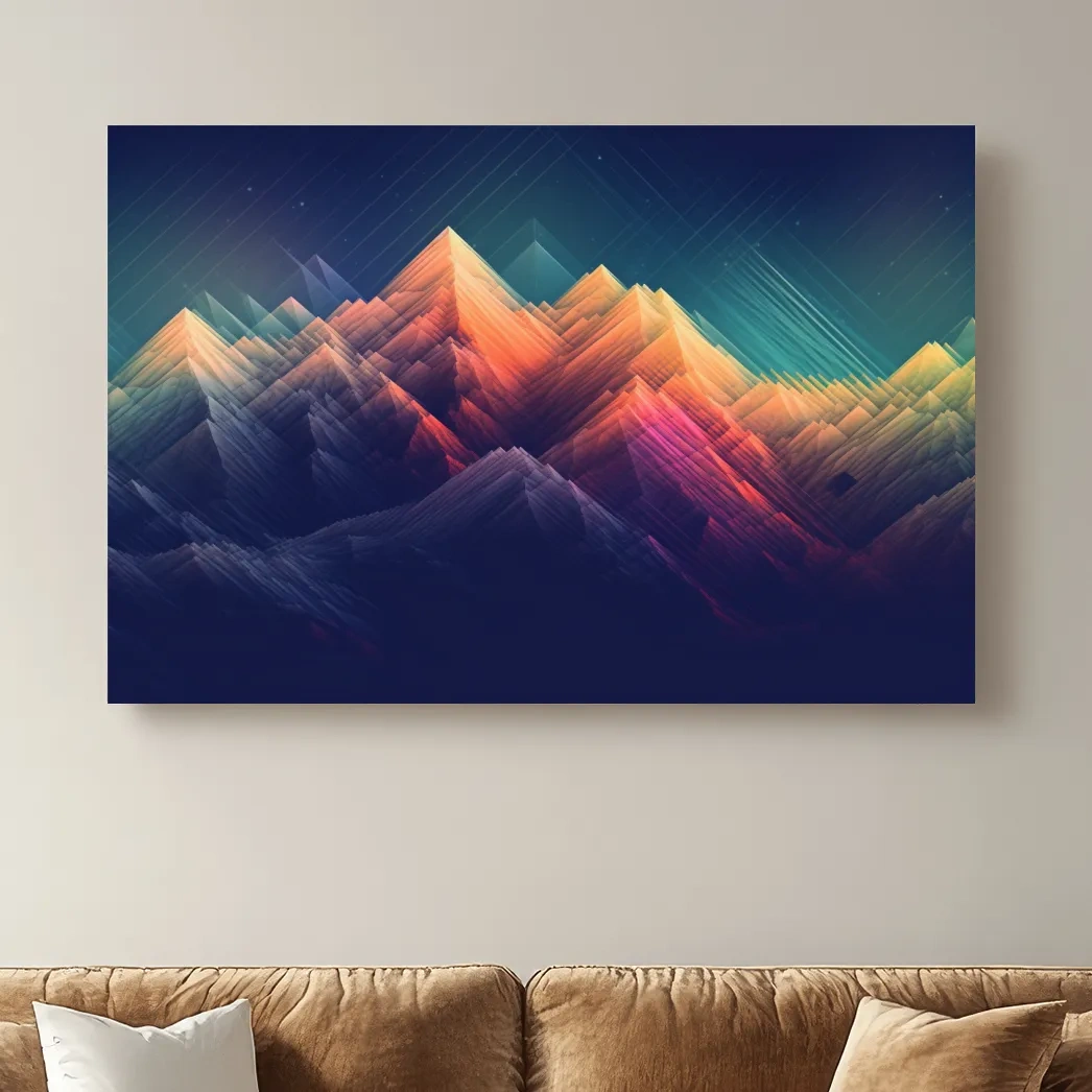Glitched line art of a mountain landscape