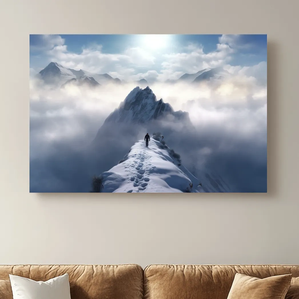 Photograph of a hike walking along a snowy ridgeline