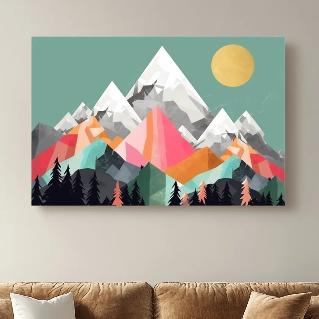 Simple 2D mountain art, colourful mountain ranges