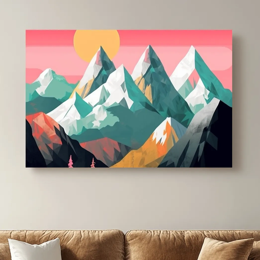 Simple 2d mountain art, colourful mountain ranges