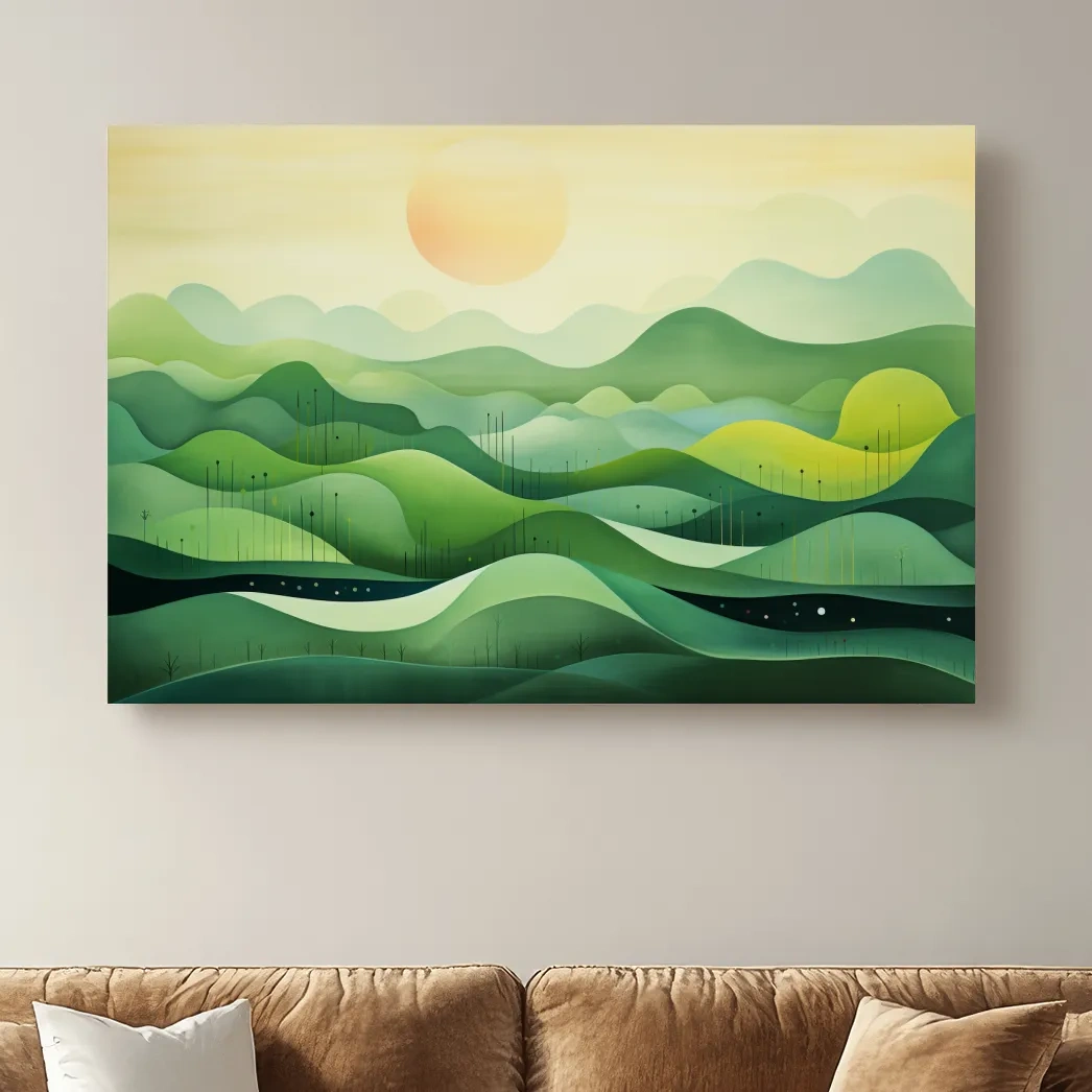 Minimalist Layered Green Rolling Hills - Serene Abstract Landscape Wall Art
