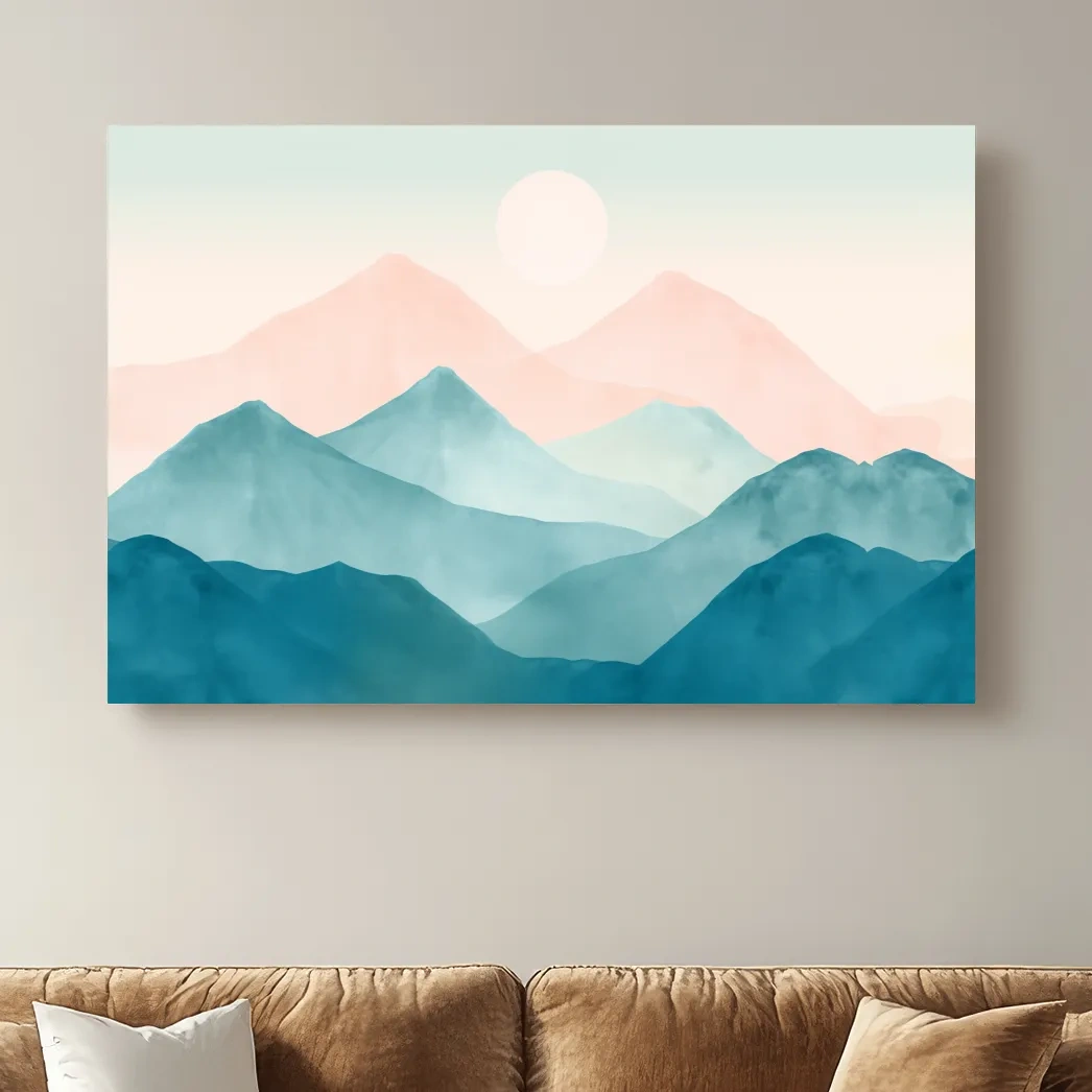 Minimalist Pastel Watercolor Mountains - Serene Abstract Landscape Wall Art