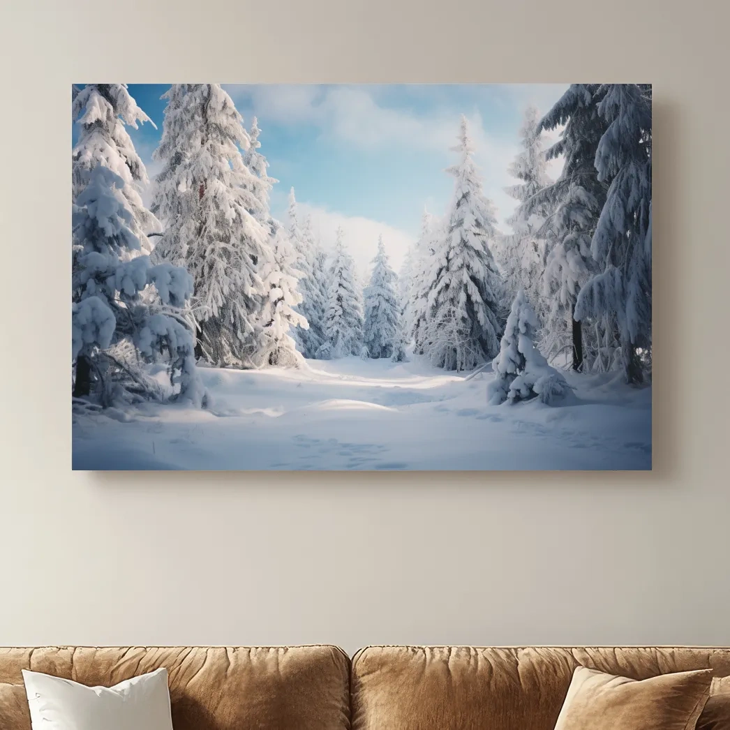 Serene Snowy Pine Forest Photography - Winter Wonderland Nature Wall Art
