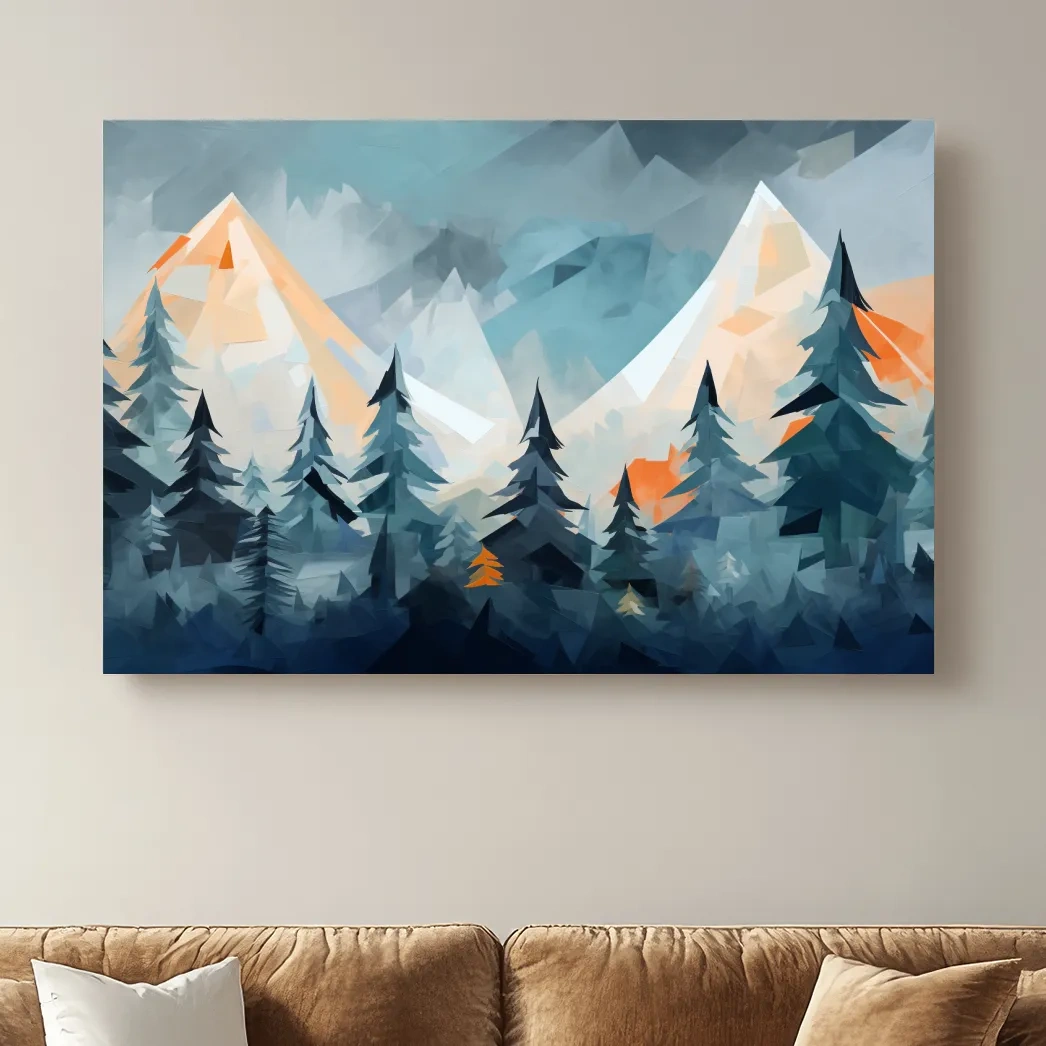 Minimal painting, alpine mountain treeline art