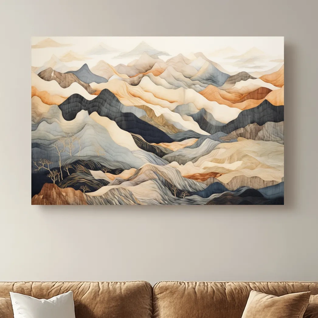 Layered Abstract Mountain Range Painting - Tapestry Style Wall Art