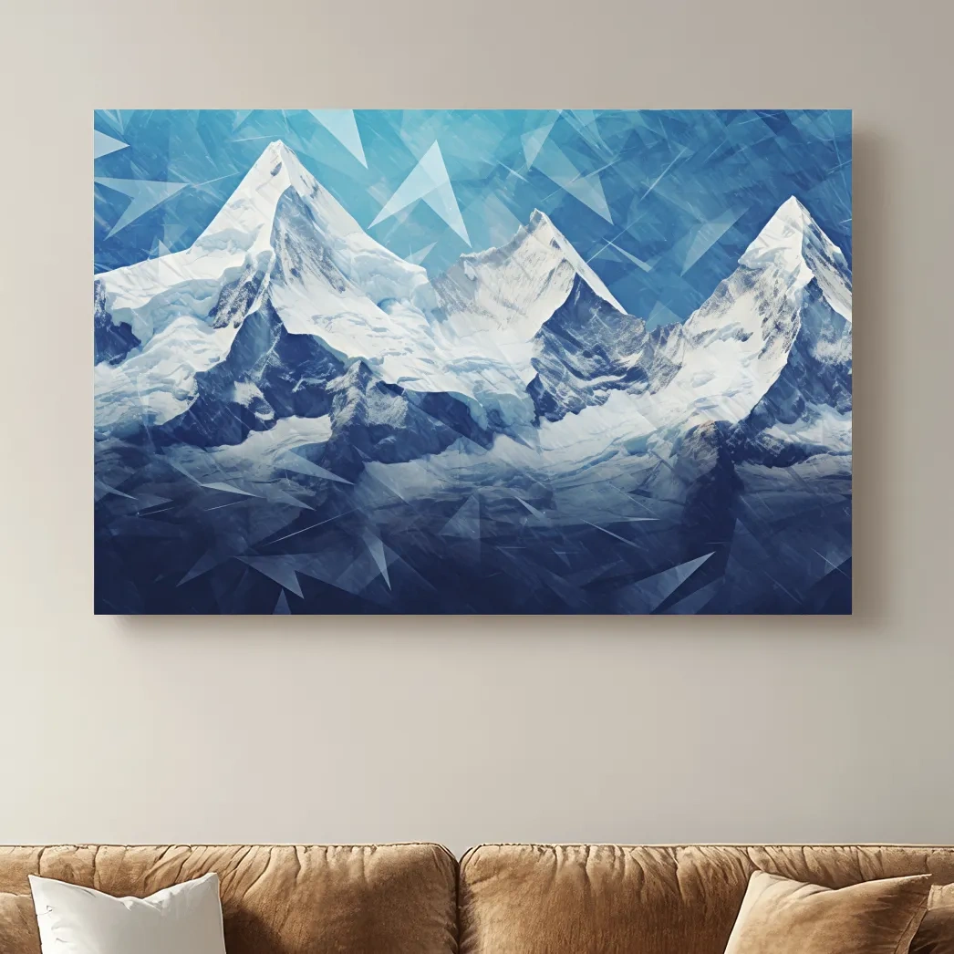Mountain glacier art, blue and white, north symbol