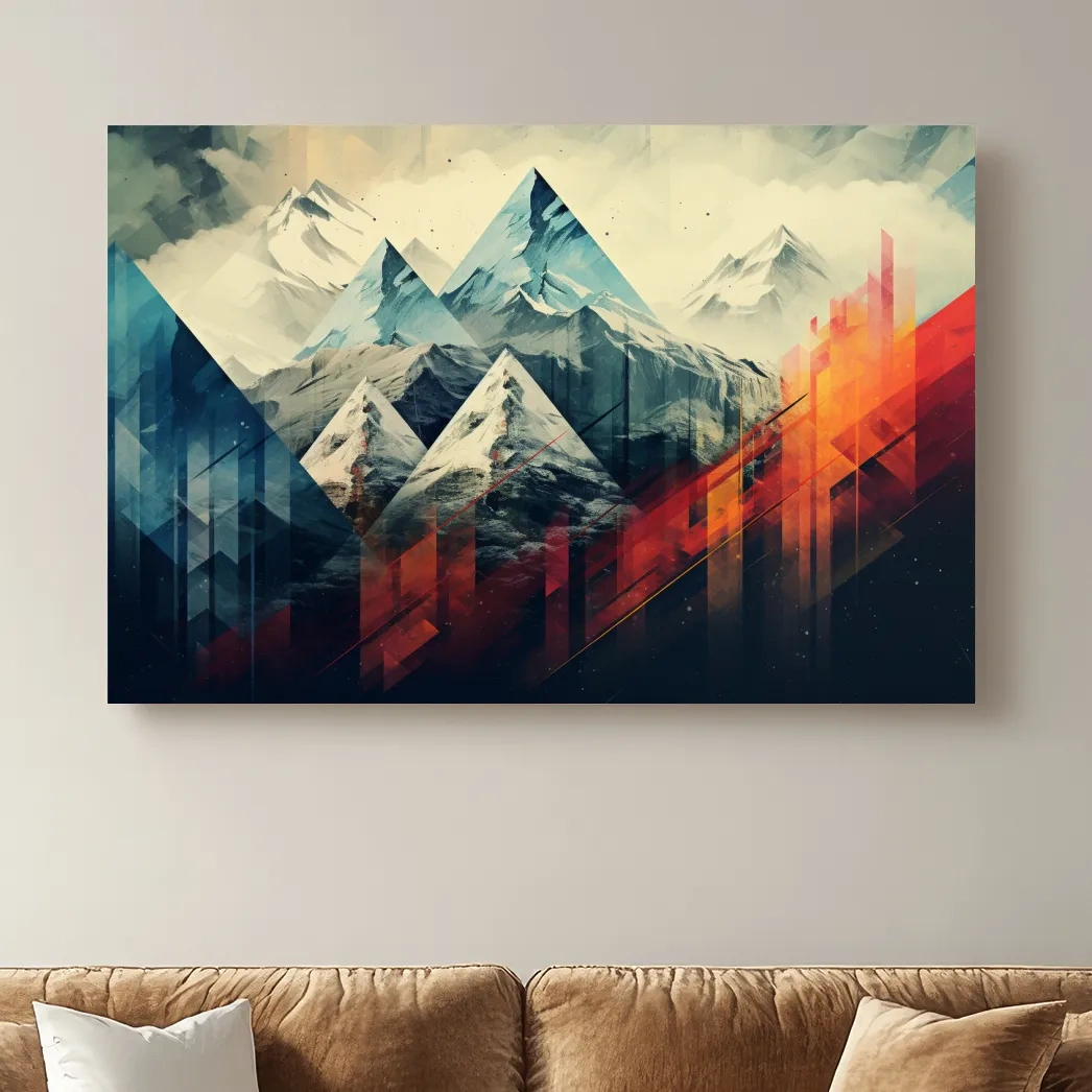 Colourful mountain art, bold geometric shapes