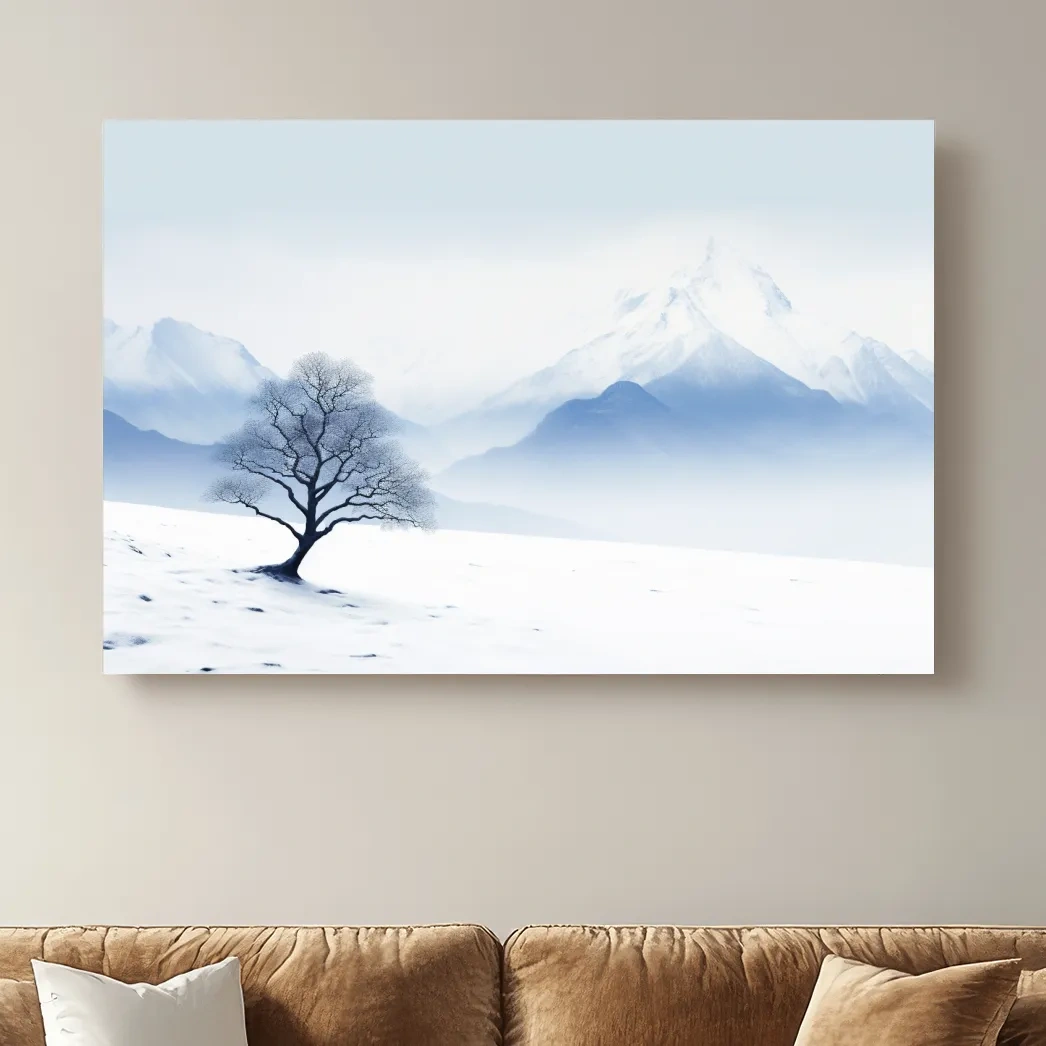 Minimal illustration, lonely tree in the snow