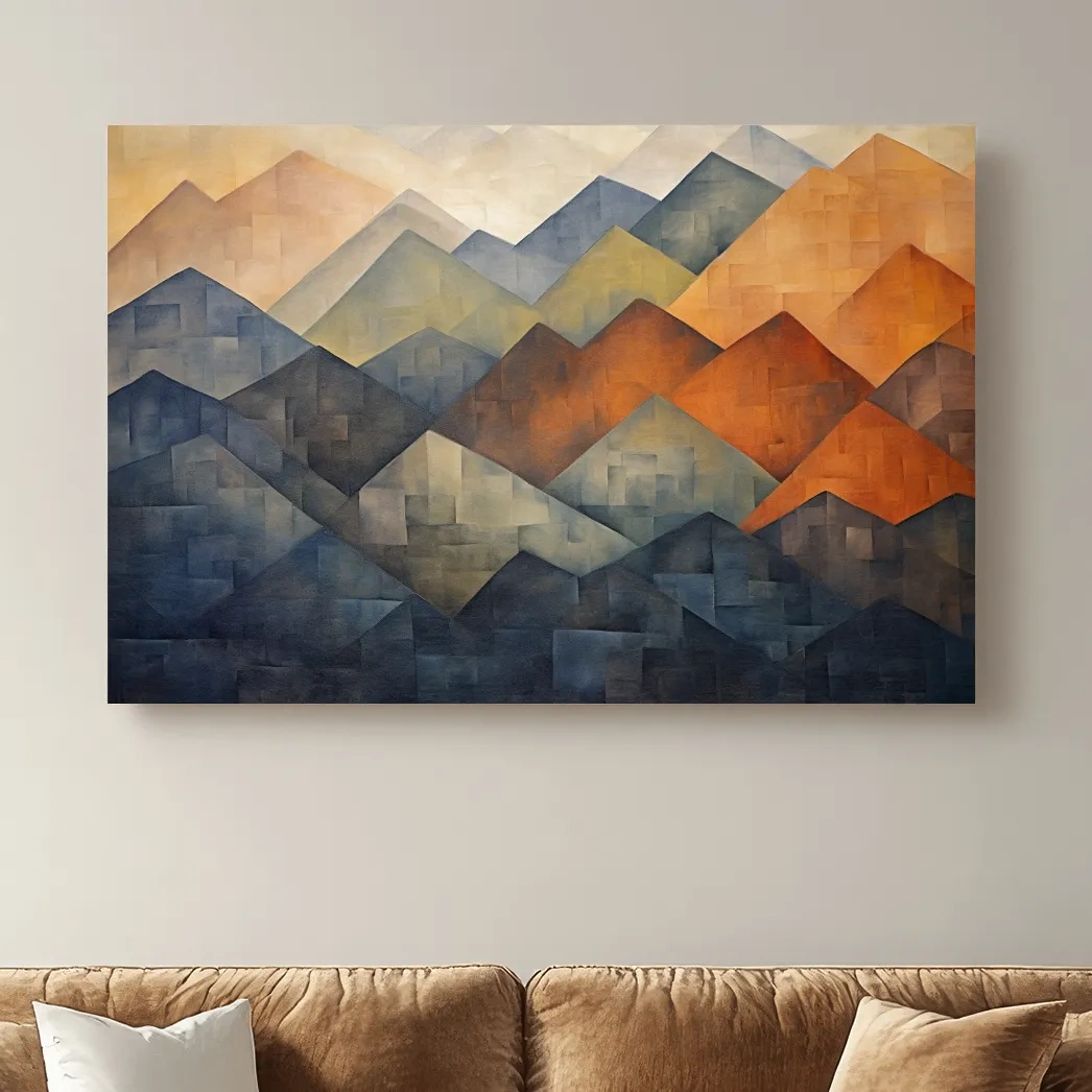 Geometric Abstract Mountain Range Artwork - Patchwork Landscape Wall Art