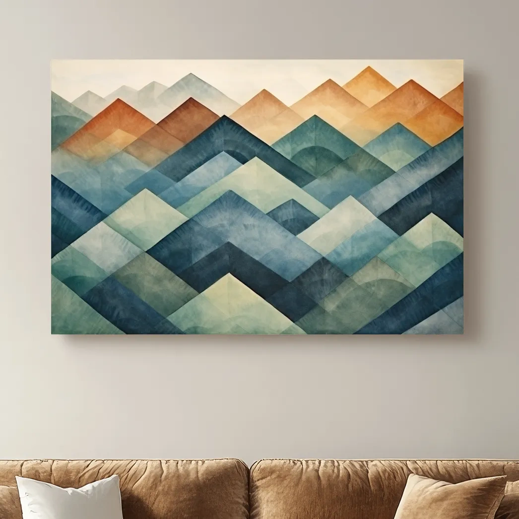 Abstract shapes, watercolour style mountain patterns painting