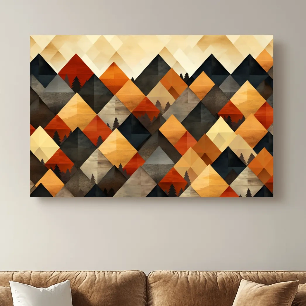 Mid century style art, geometric mountain patterns