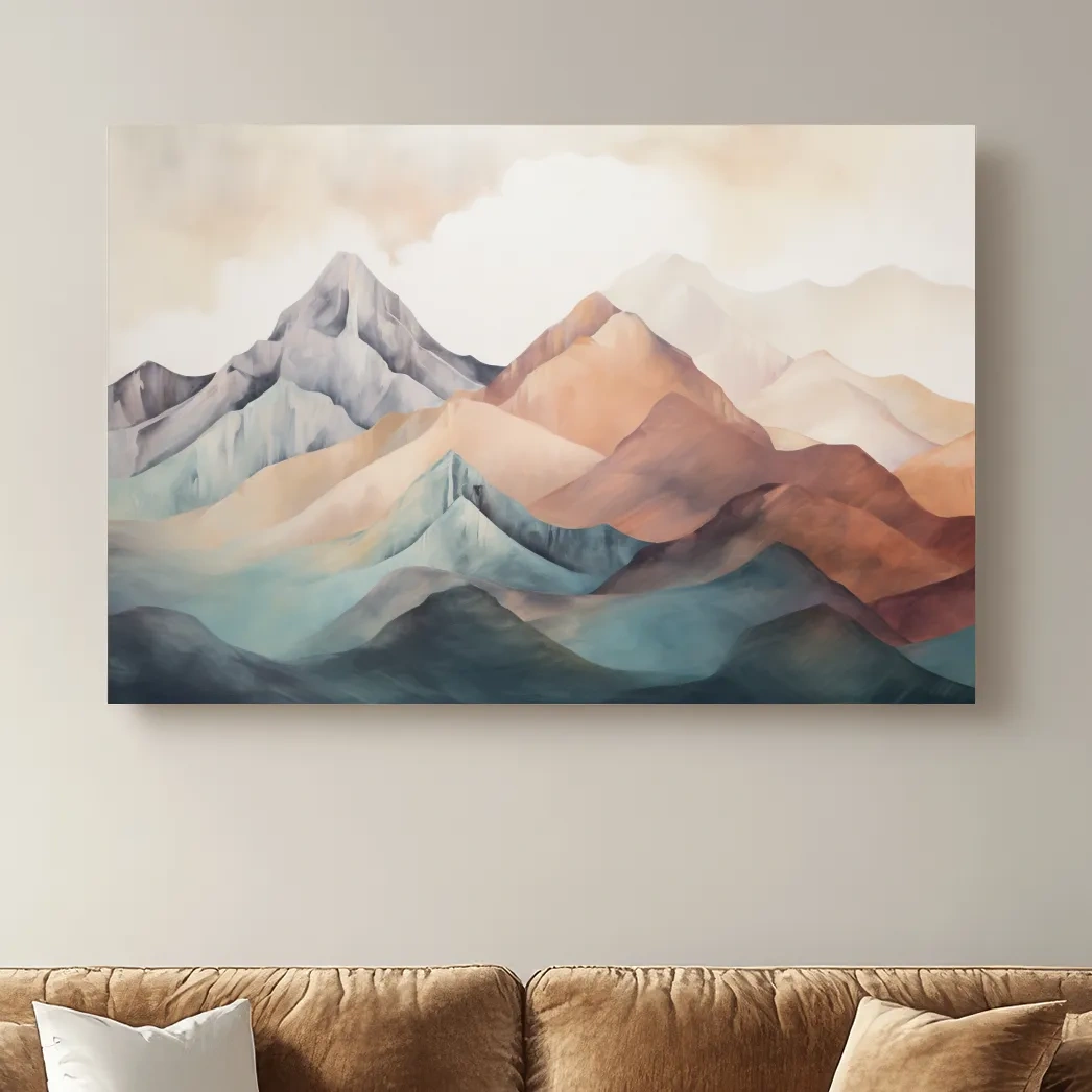 Subtle pastel painting of mountain ranges